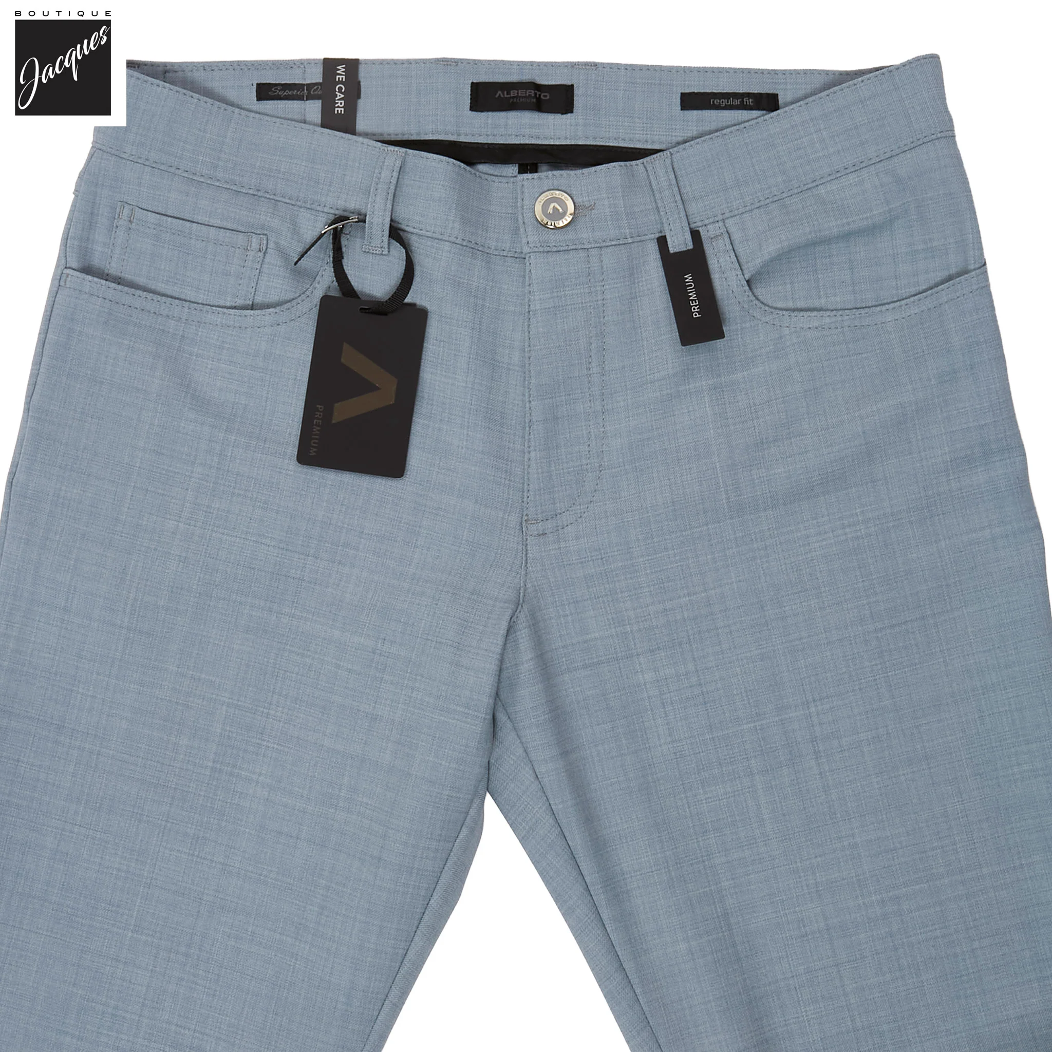 Light Blue Performance Wool-Mix Pipe Regular Fit Five Pocket Pants - ALBERTO - Image 2