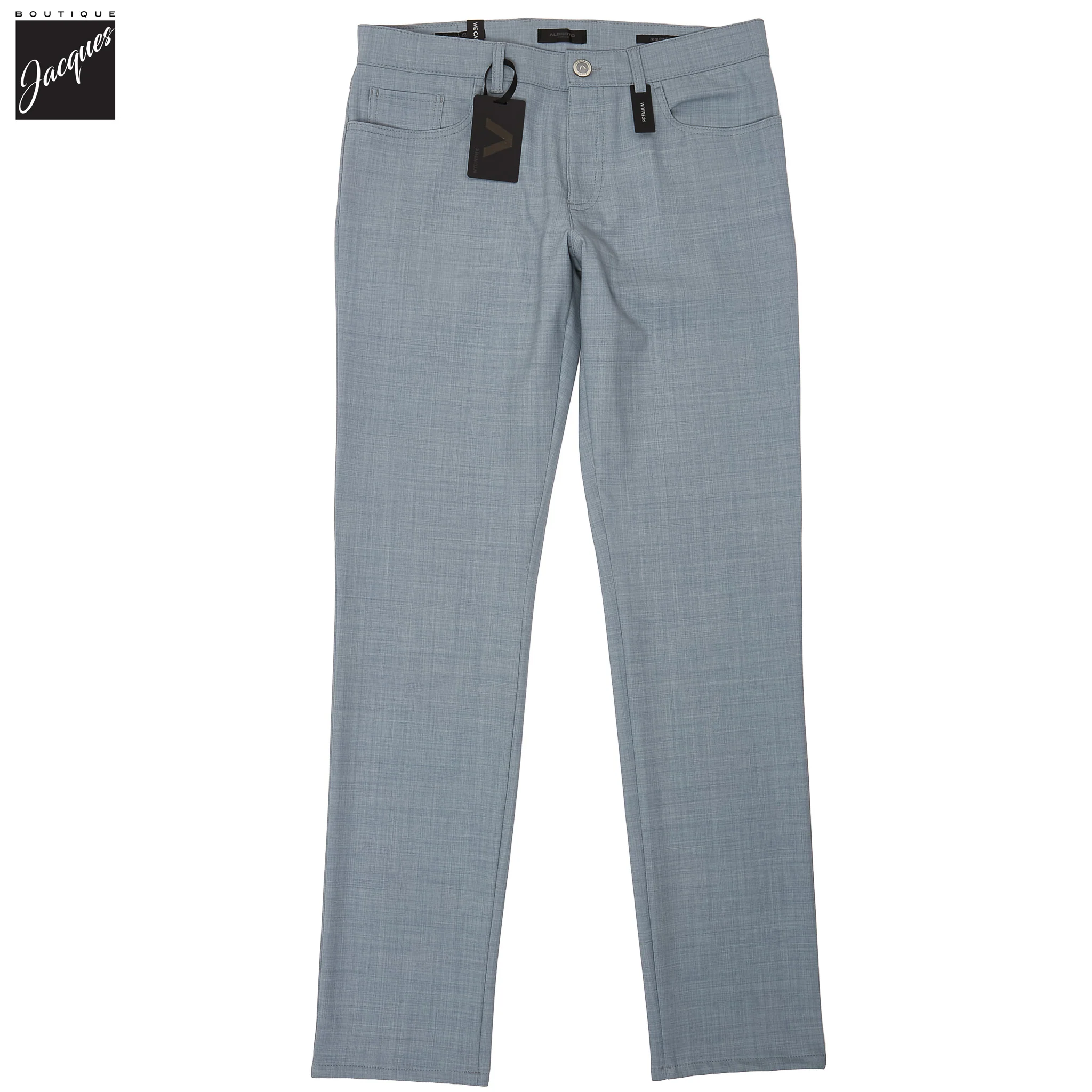 Light Blue Performance Wool-Mix Pipe Regular Fit Five Pocket Pants - ALBERTO - Image 3