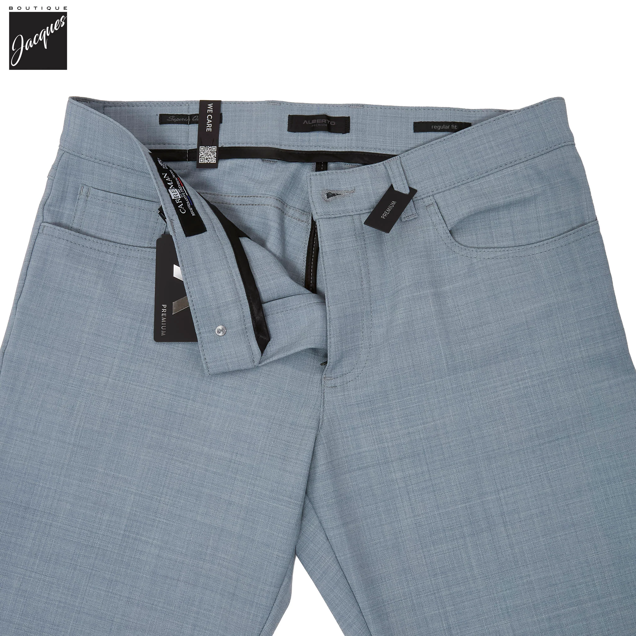 Light Blue Performance Wool-Mix Pipe Regular Fit Five Pocket Pants - ALBERTO - Image 4