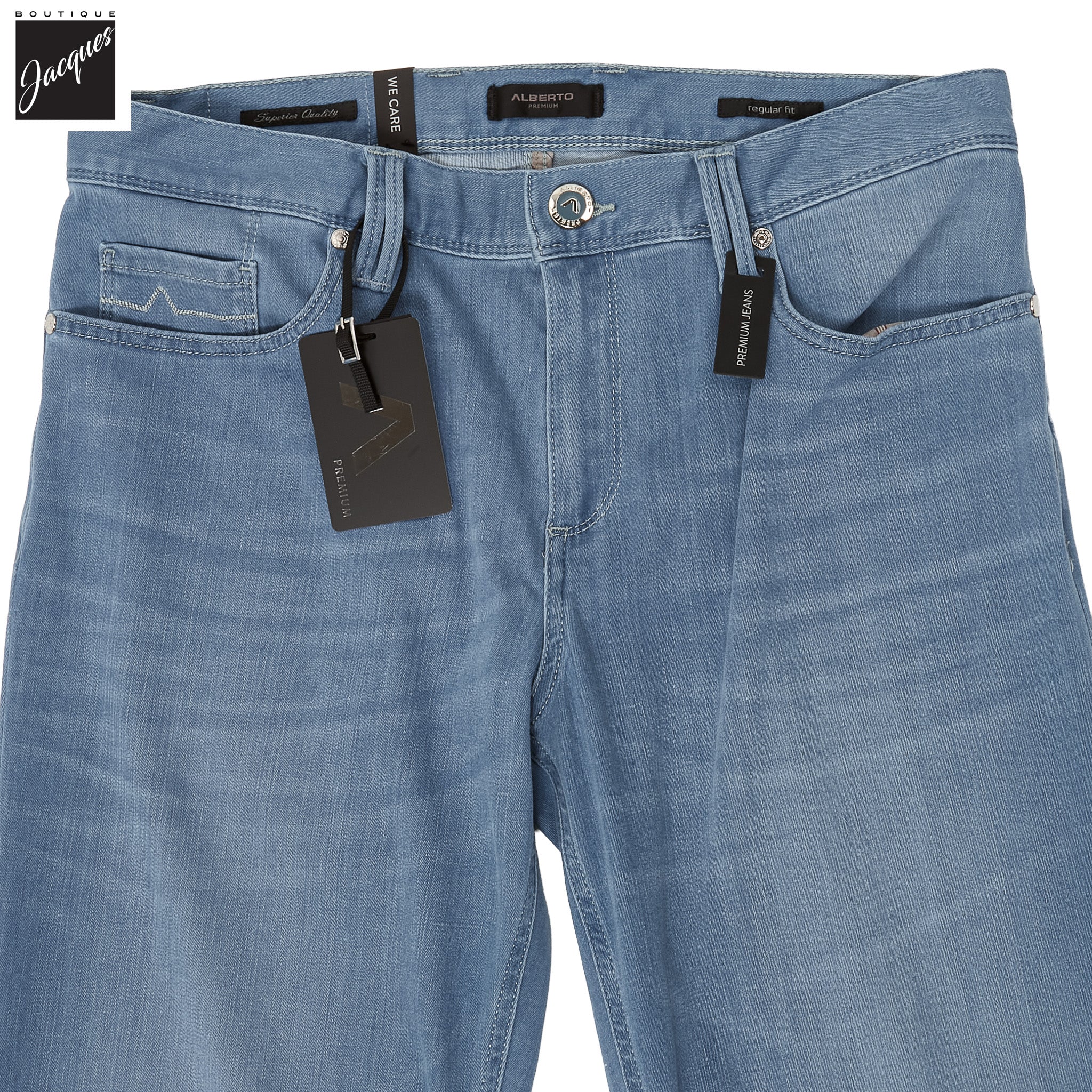 Light Blue Premium Pipe Regular Fit Soft Ultralight Denim - ALBERTO - Image 10