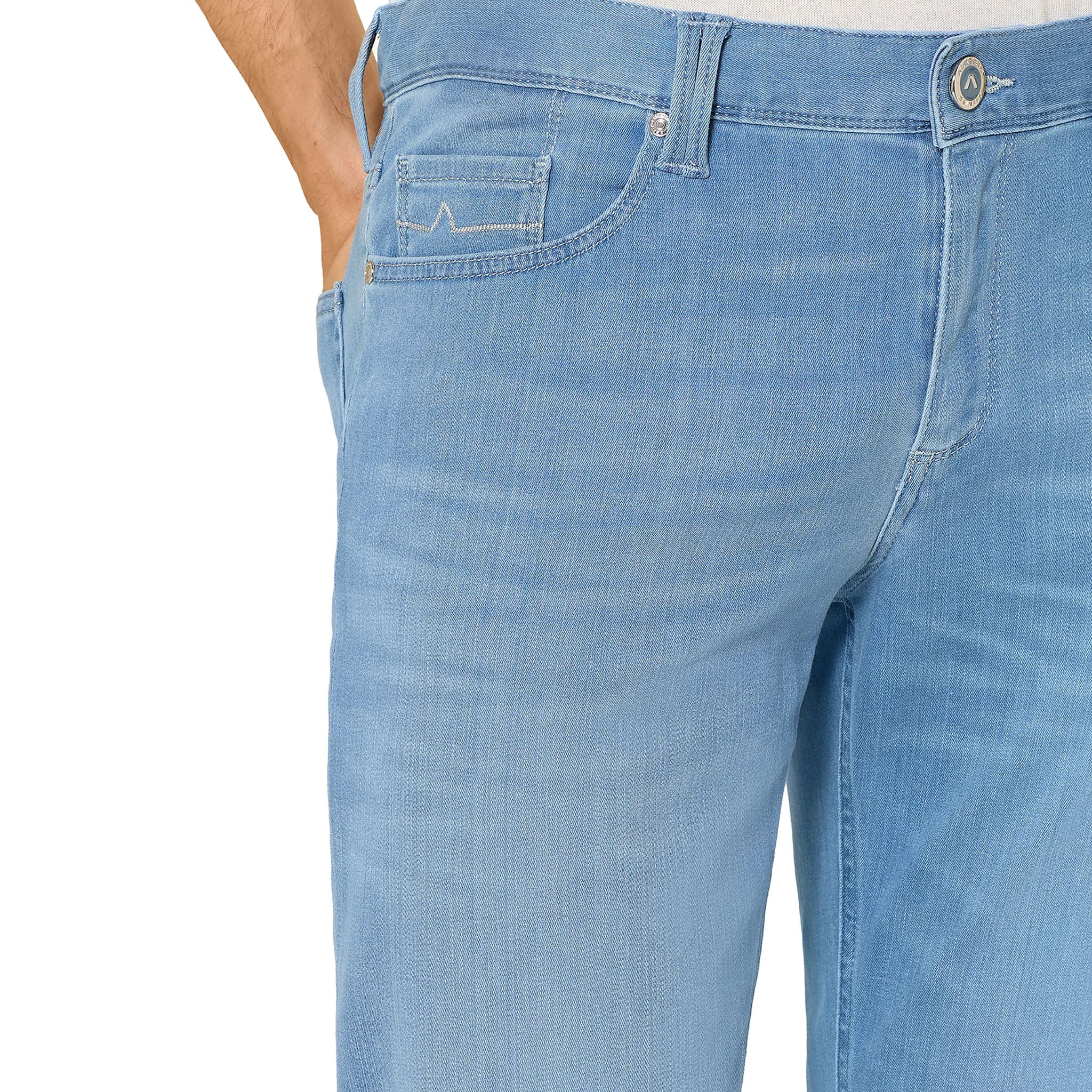 Light Blue Premium Pipe Regular Fit Soft Ultralight Denim - ALBERTO - Image 4