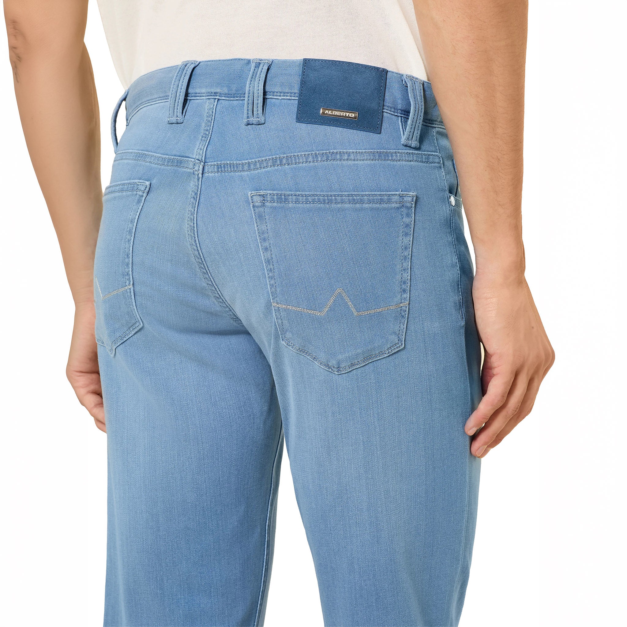 Light Blue Premium Pipe Regular Fit Soft Ultralight Denim - ALBERTO - Image 5