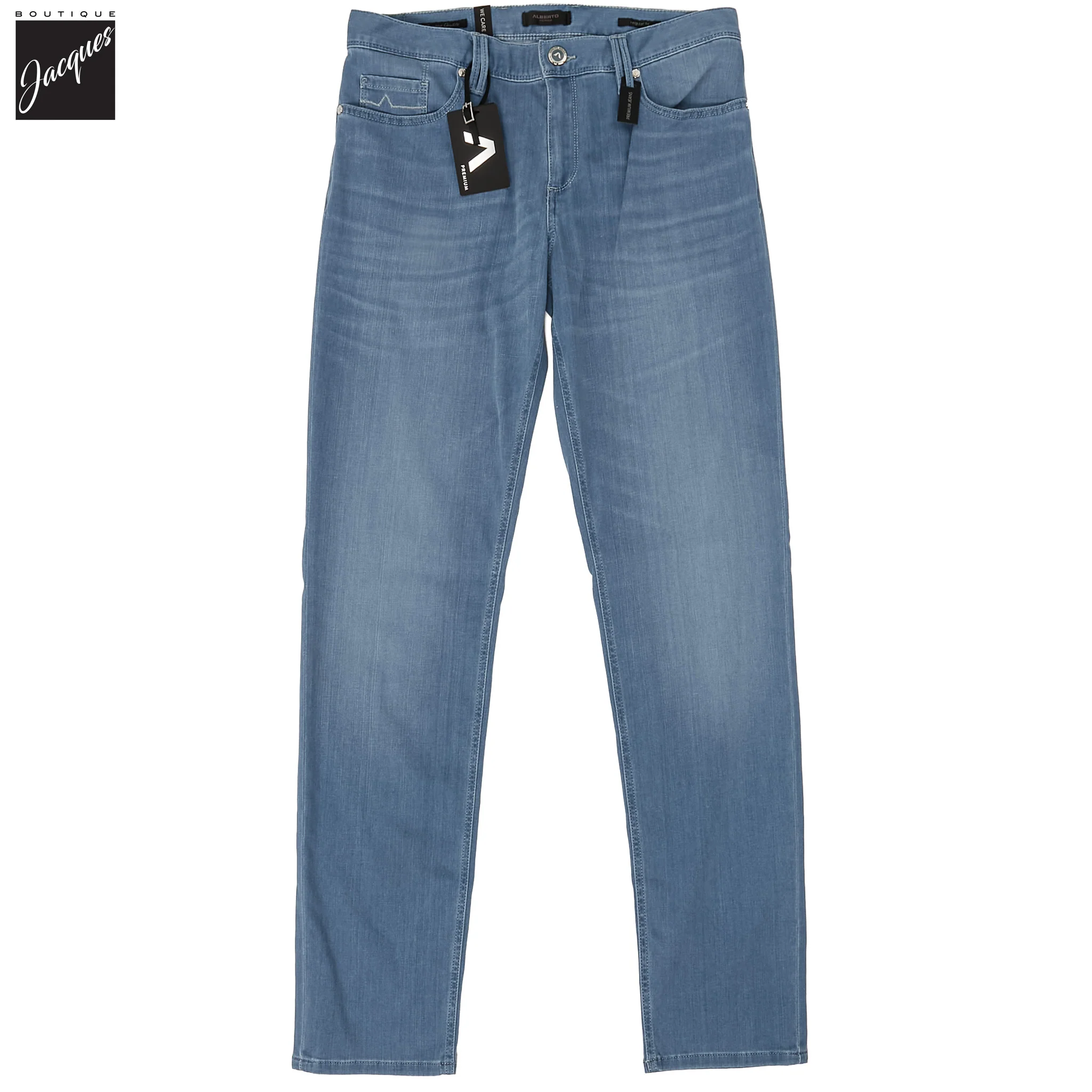 Light Blue Premium Pipe Regular Fit Soft Ultralight Denim - ALBERTO - Image 8