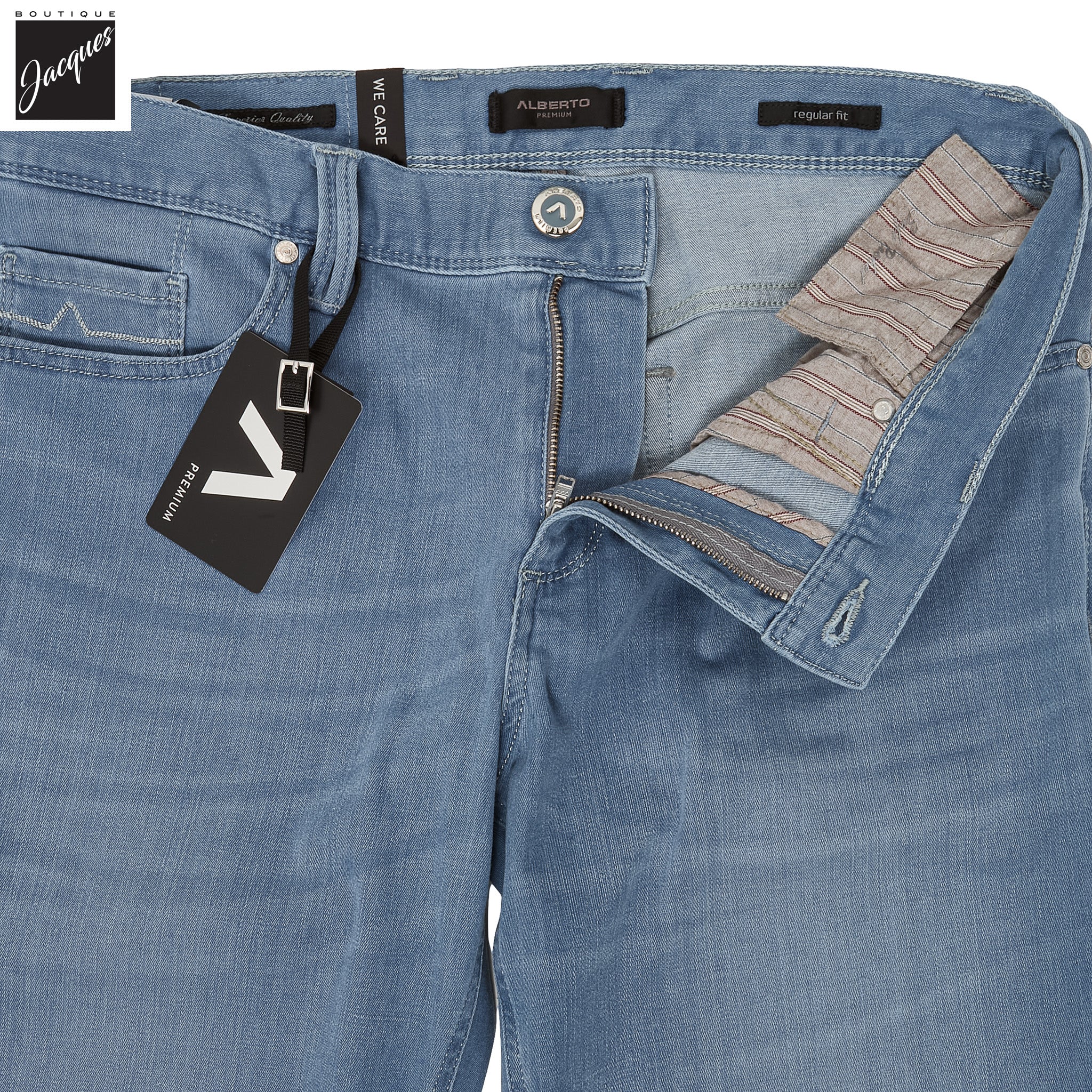 Light Blue Premium Pipe Regular Fit Soft Ultralight Denim - ALBERTO - Image 9