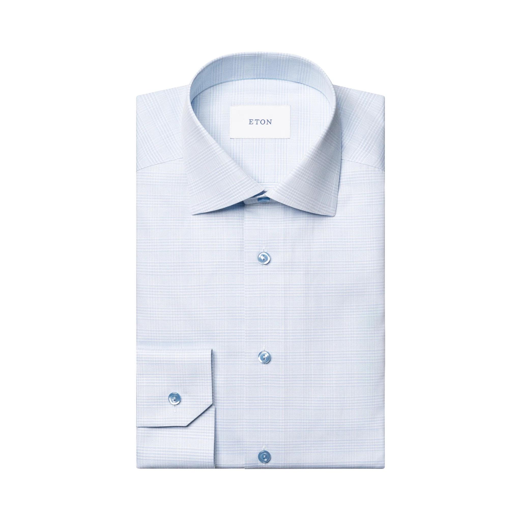 Light Blue Prince of Wales Check Signature Twill Contemporary Fit Shirt - ETON