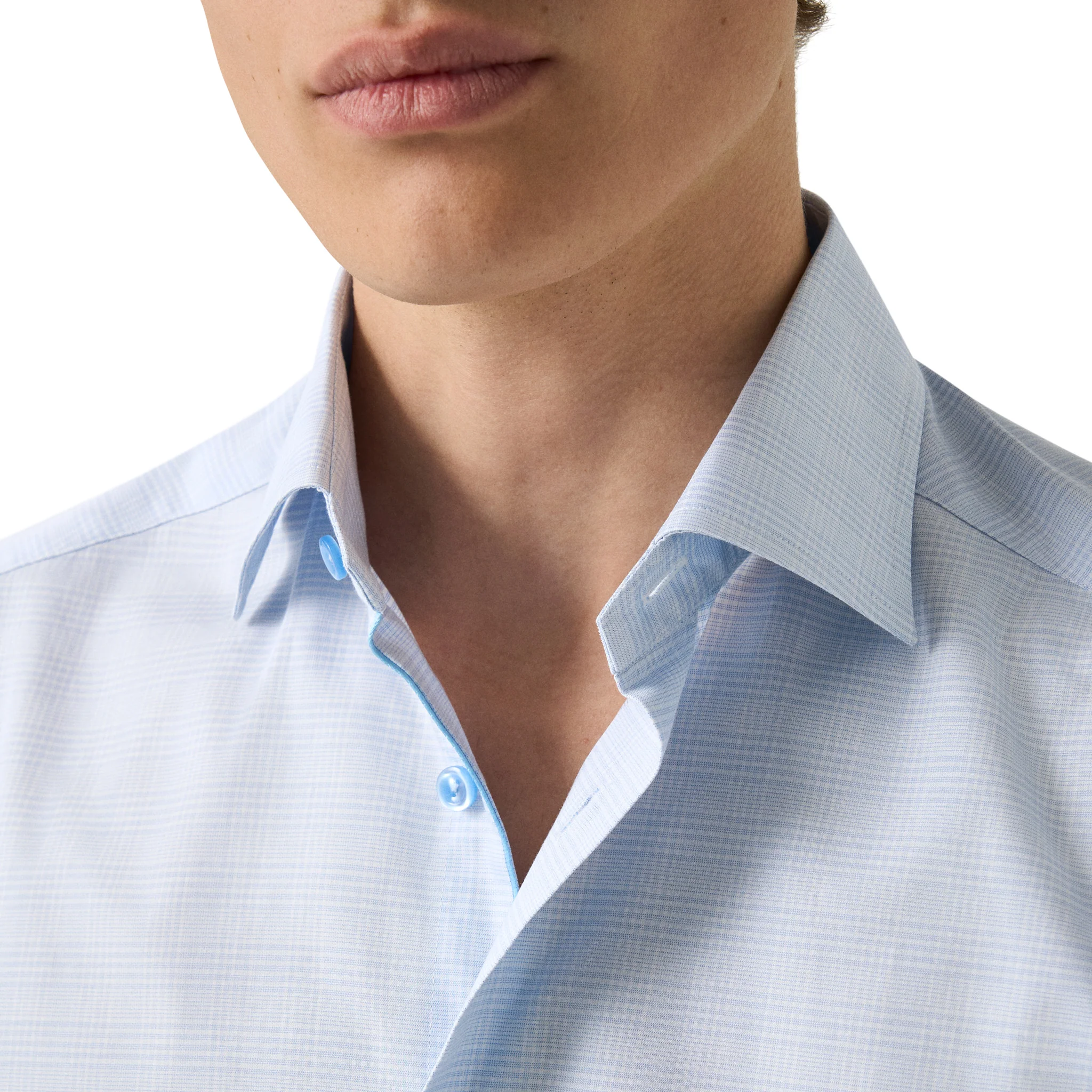 Light Blue Prince of Wales Check Signature Twill Contemporary Fit Shirt - ETON - Image 3