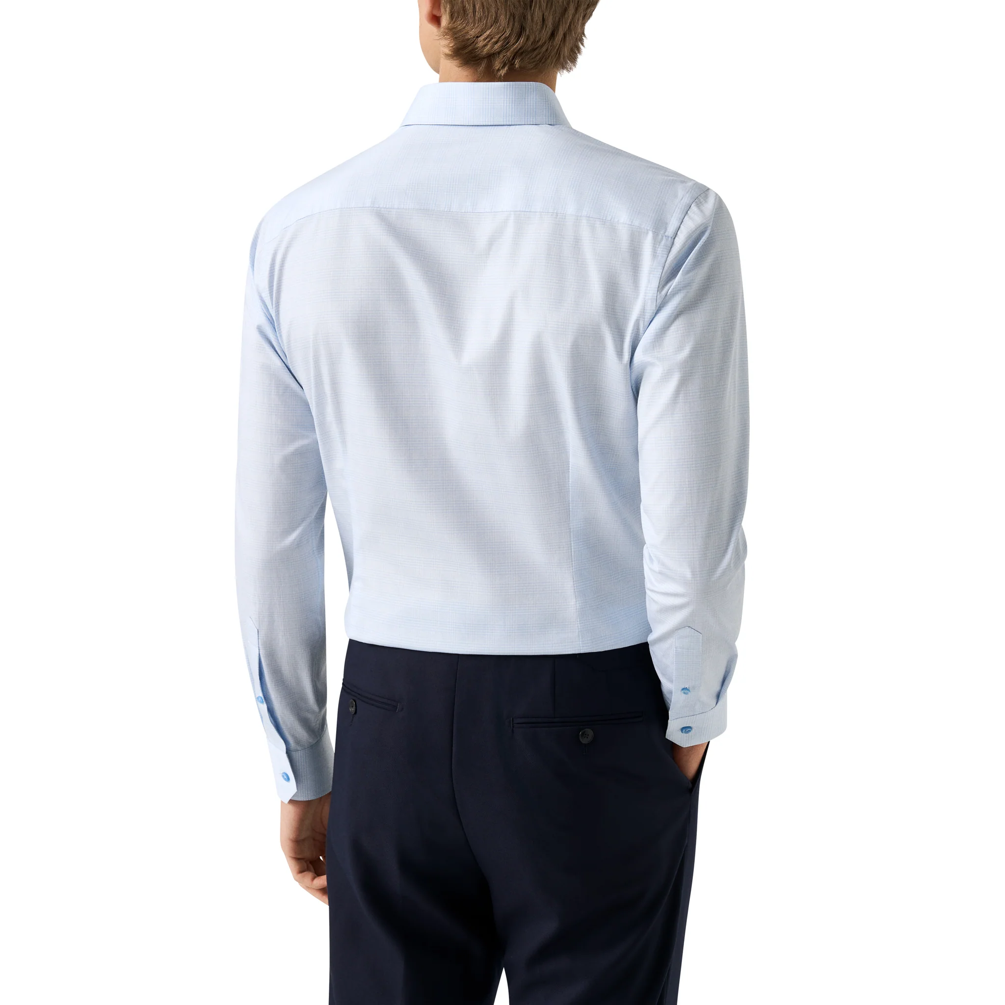 Light Blue Prince of Wales Check Signature Twill Contemporary Fit Shirt - ETON - Image 4