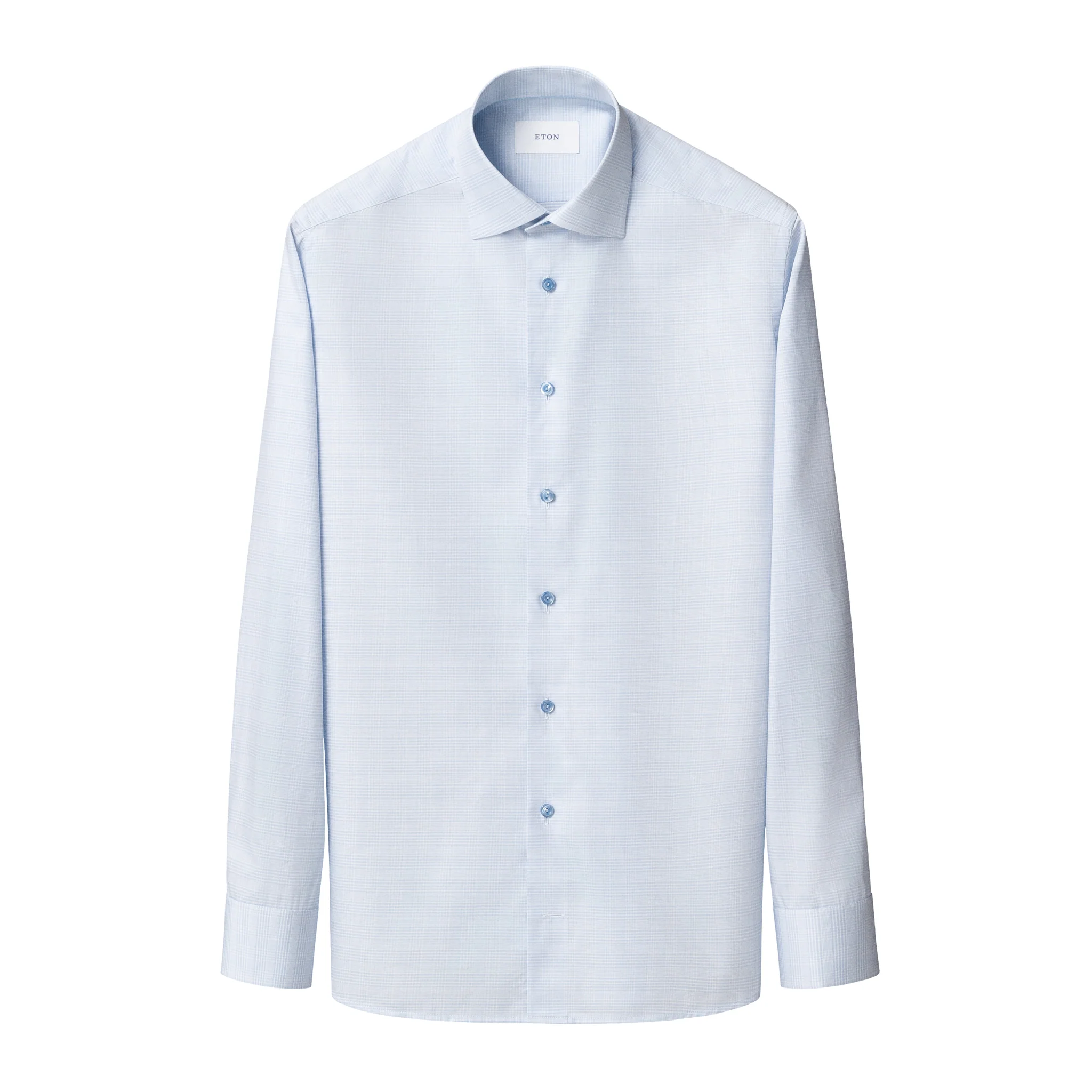 Light Blue Prince of Wales Check Signature Twill Contemporary Fit Shirt - ETON - Image 8