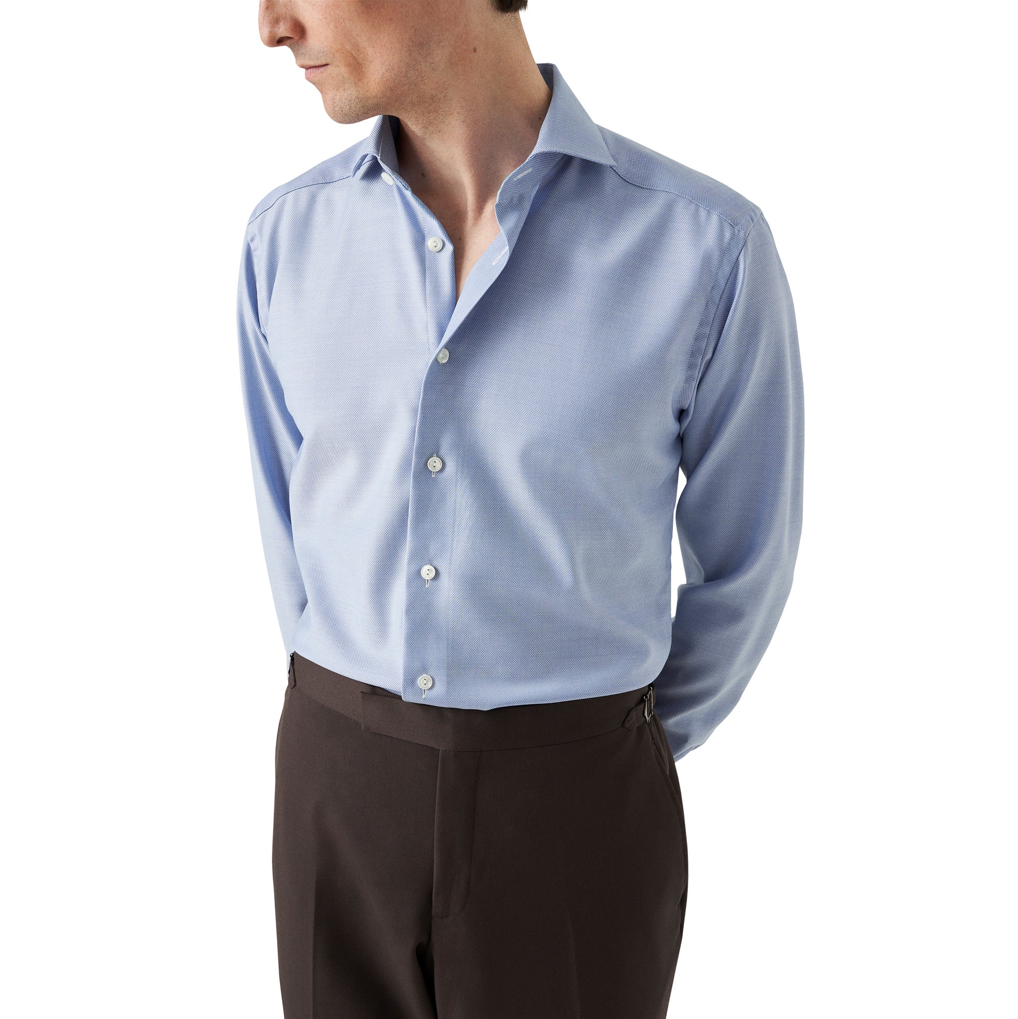 Light Blue Royal Oxford Merino Wool Slim Fit Shirt - ETON - Image 4