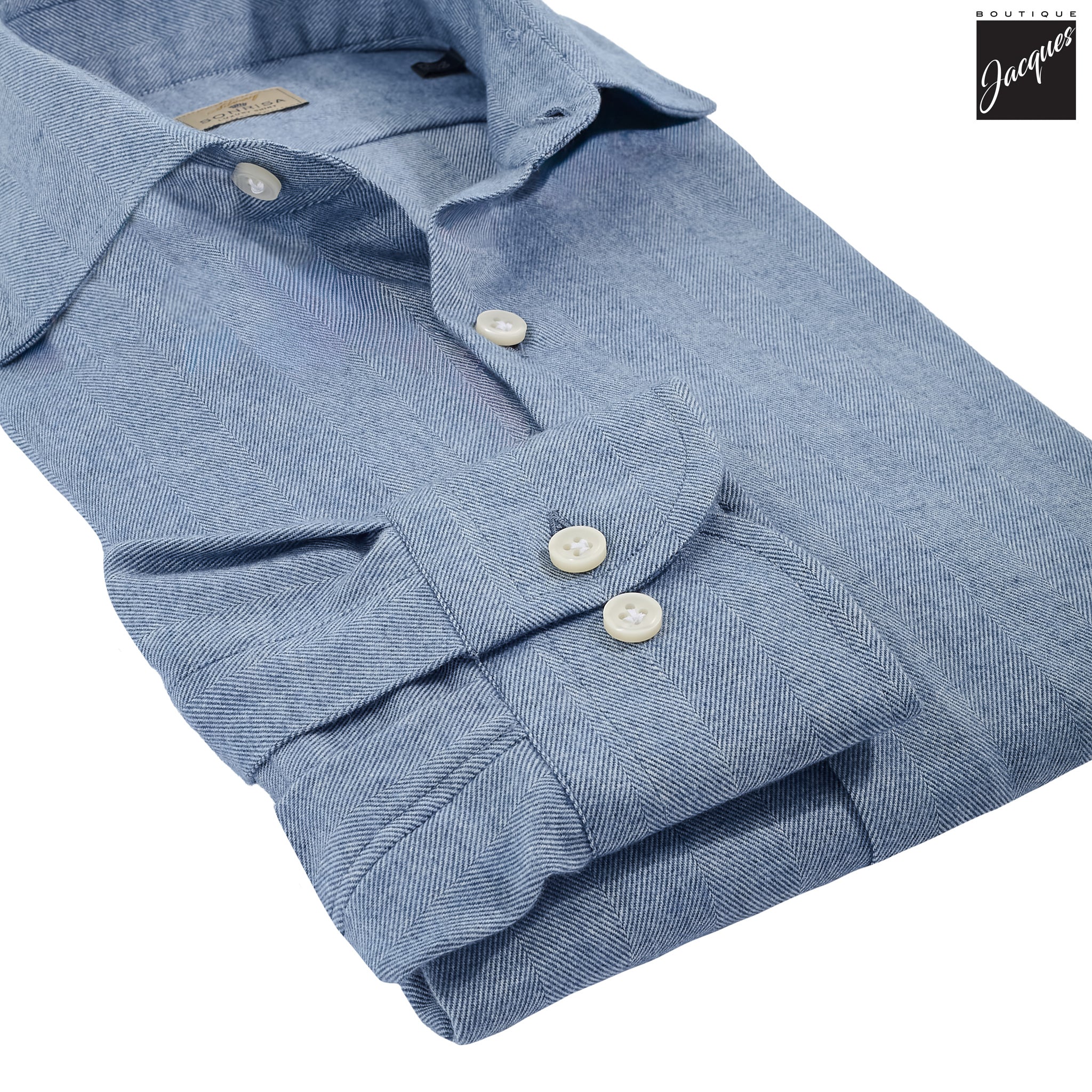 Light Blue Semi-Solid Lux Cotton-Lyocell Flannel Shirt - SONRISA - Image 2