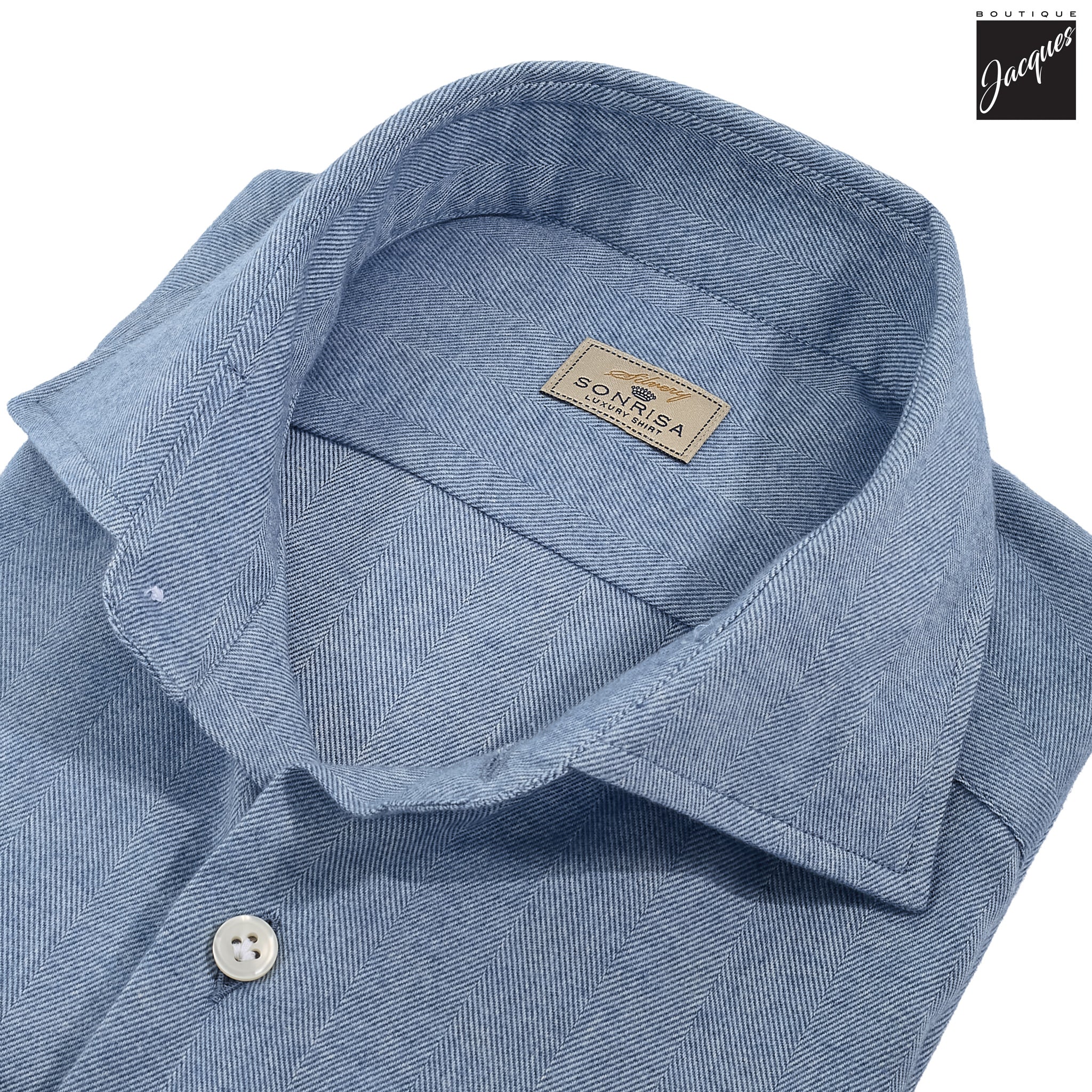 Light Blue Semi-Solid Lux Cotton-Lyocell Flannel Shirt - SONRISA - Image 3