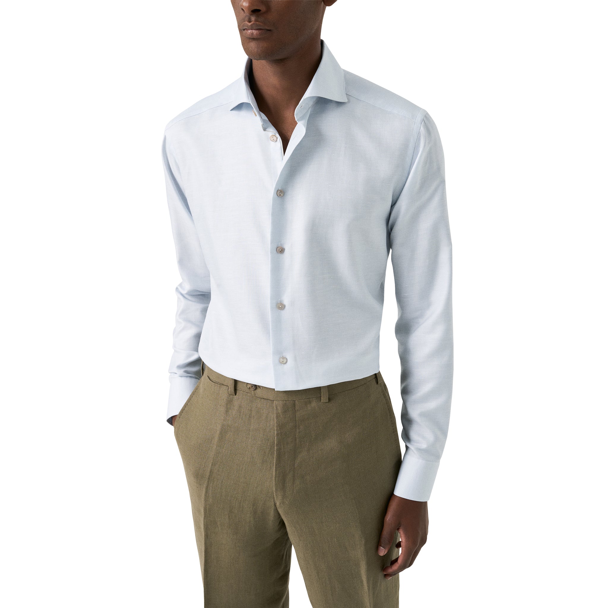 Light Blue Semi-Solid Elevated Cotton/Linen Slim Fit Shirt - ETON - Image 2