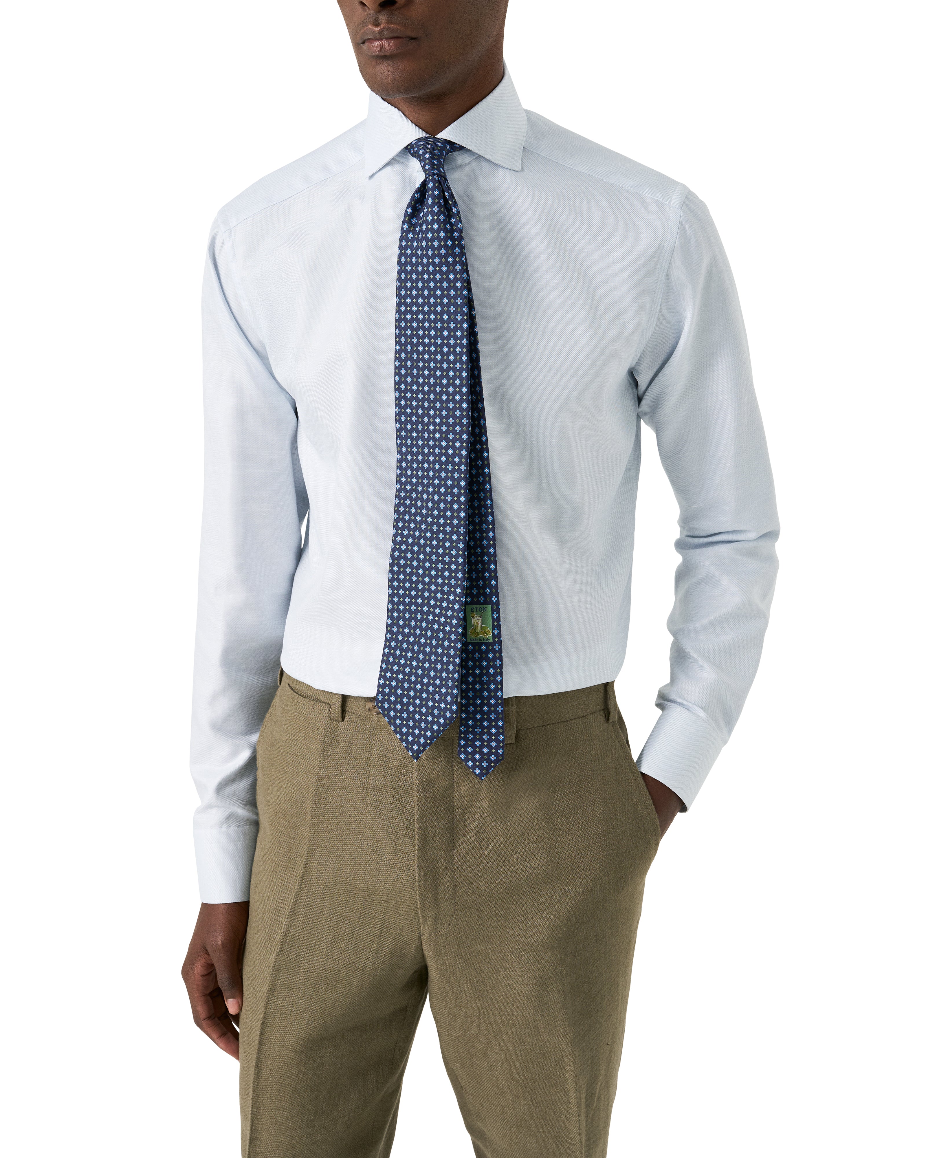 Light Blue Semi-Solid Elevated Cotton/Linen Slim Fit Shirt - ETON - Image 6