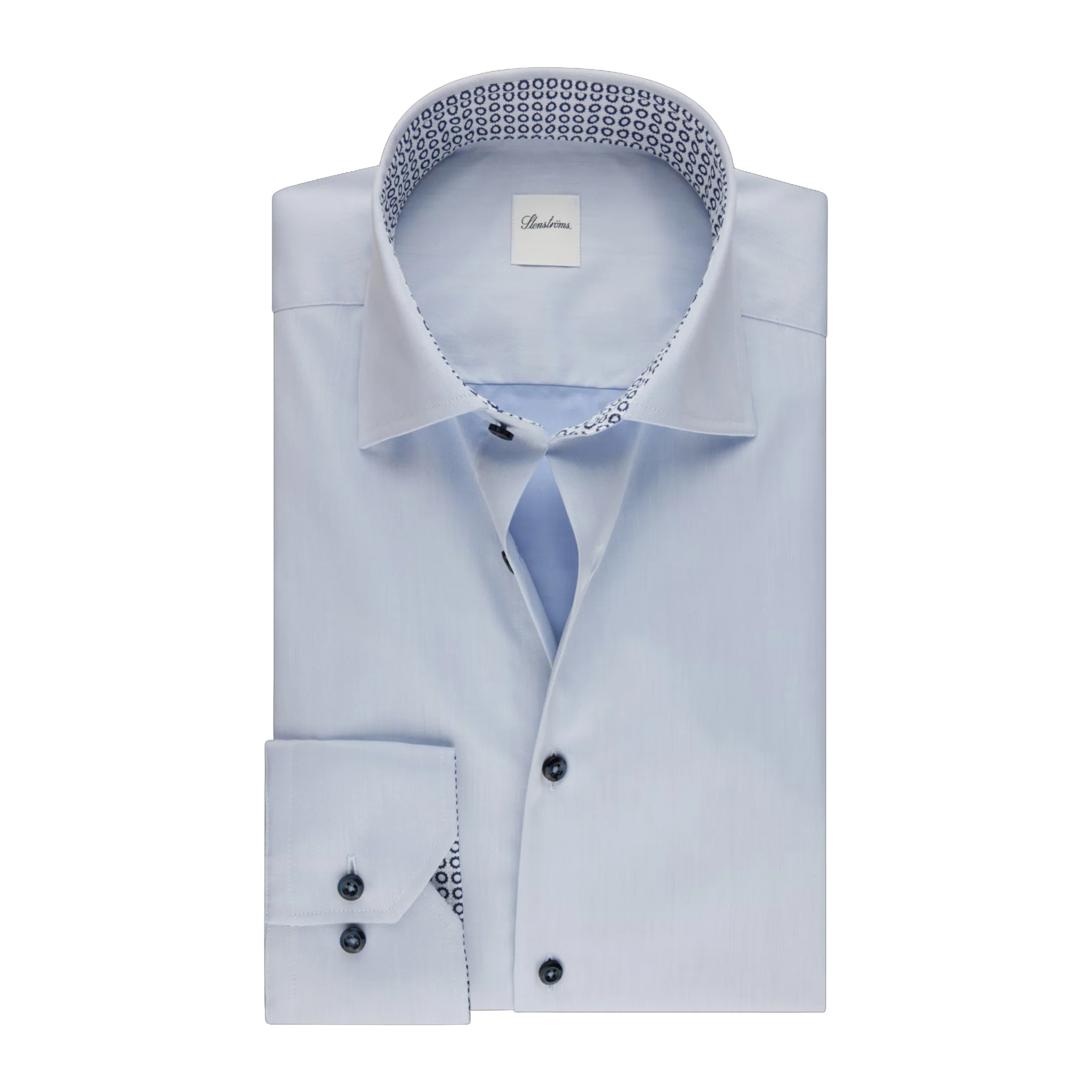 Light Blue Solid Twill Regular Fit Shirt w/ Contrast Trim - Stenströms
