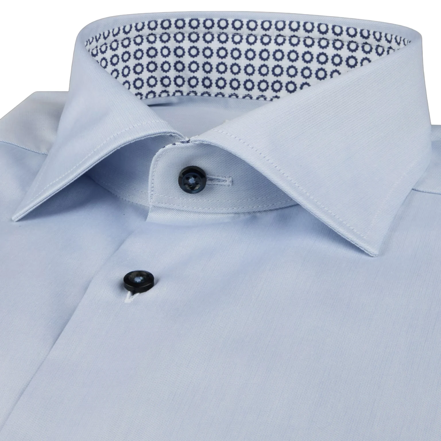 Light Blue Solid Twill Regular Fit Shirt w/ Contrast Trim - Stenströms - Image 2