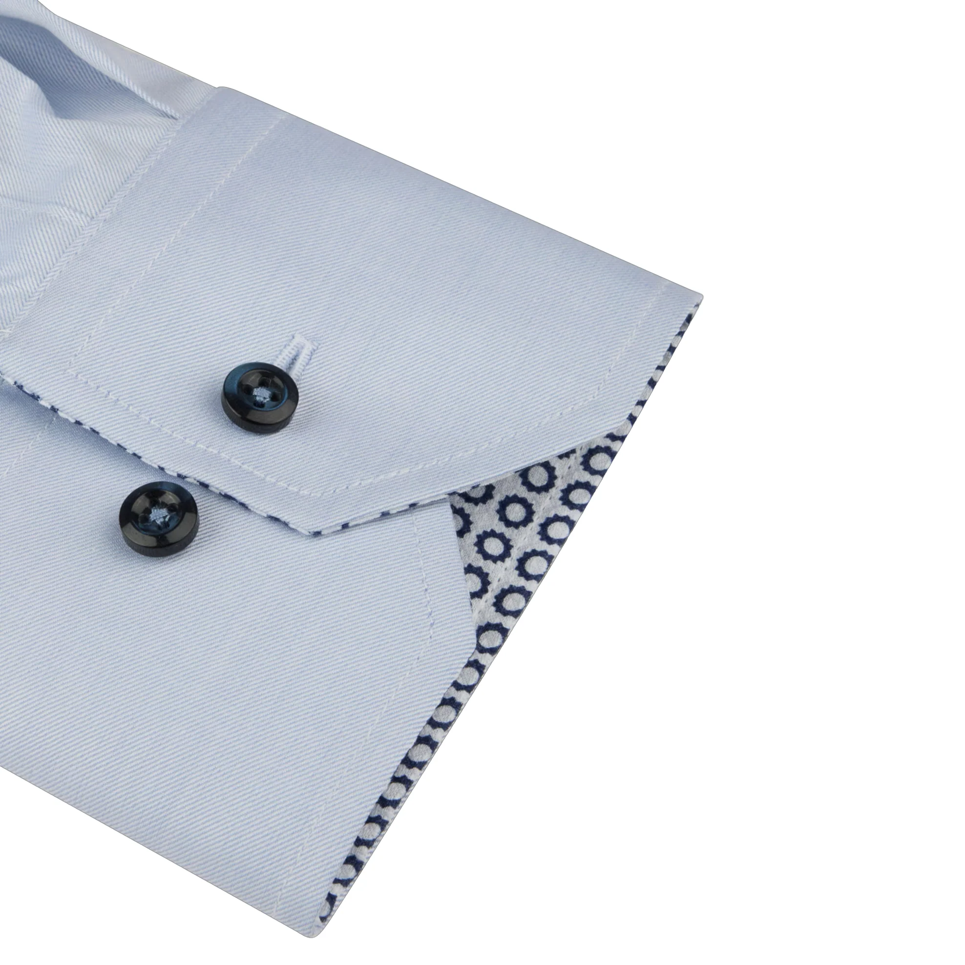 Light Blue Solid Twill Regular Fit Shirt w/ Contrast Trim - Stenströms - Image 3