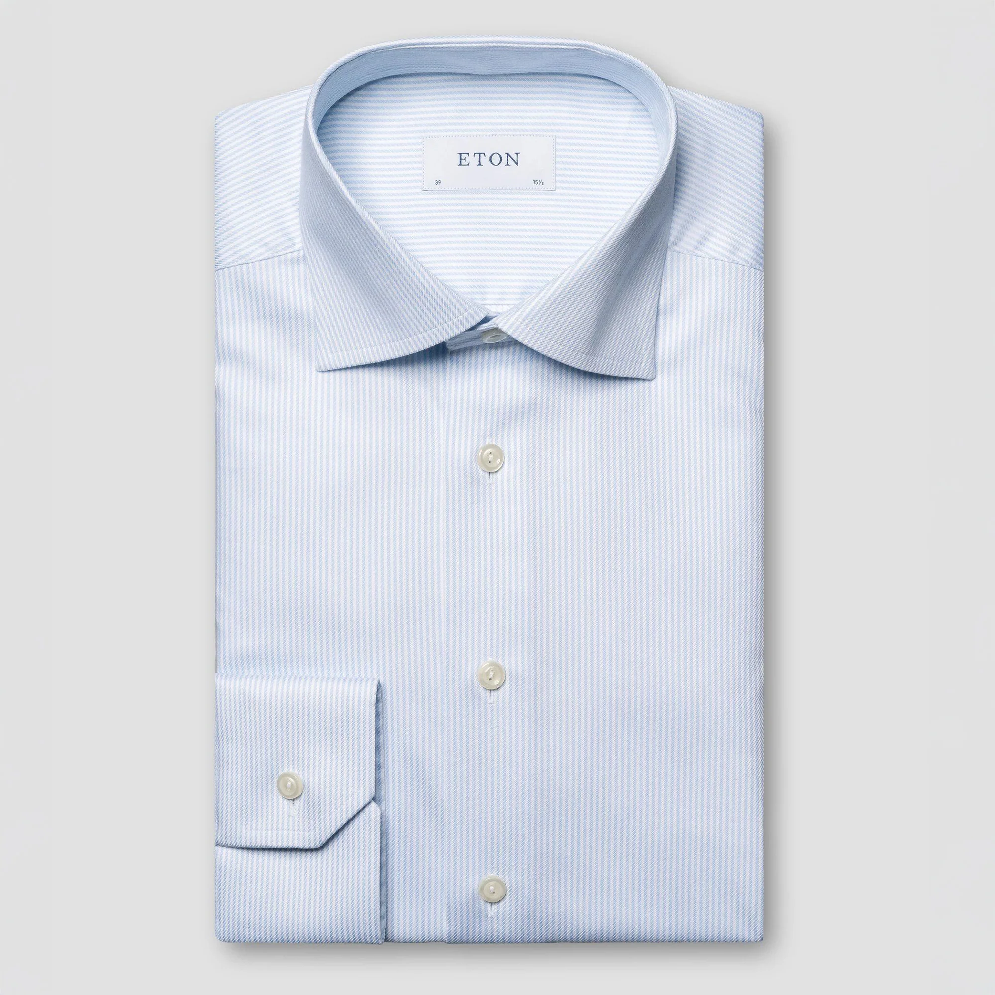 Light Blue Striped Cotton-Tencel Contemporary Fit Shirt - ETON