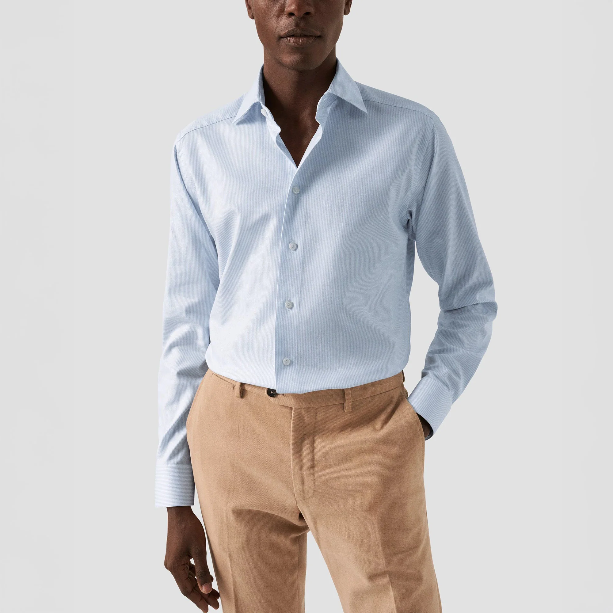 Light Blue Striped Cotton-Tencel Contemporary Fit Shirt - ETON - Image 4