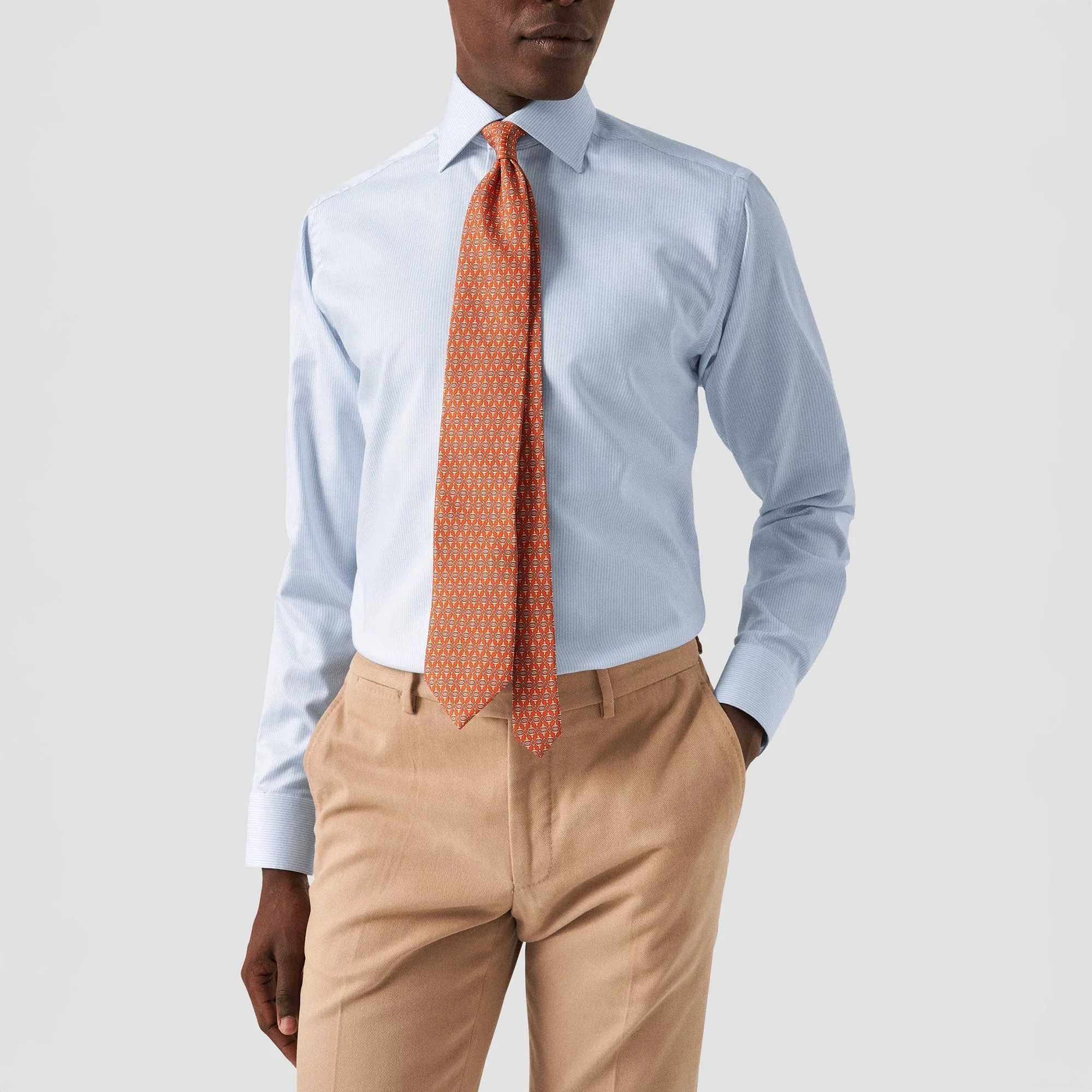 Light Blue Striped Cotton-Tencel Contemporary Fit Shirt - ETON - Image 8