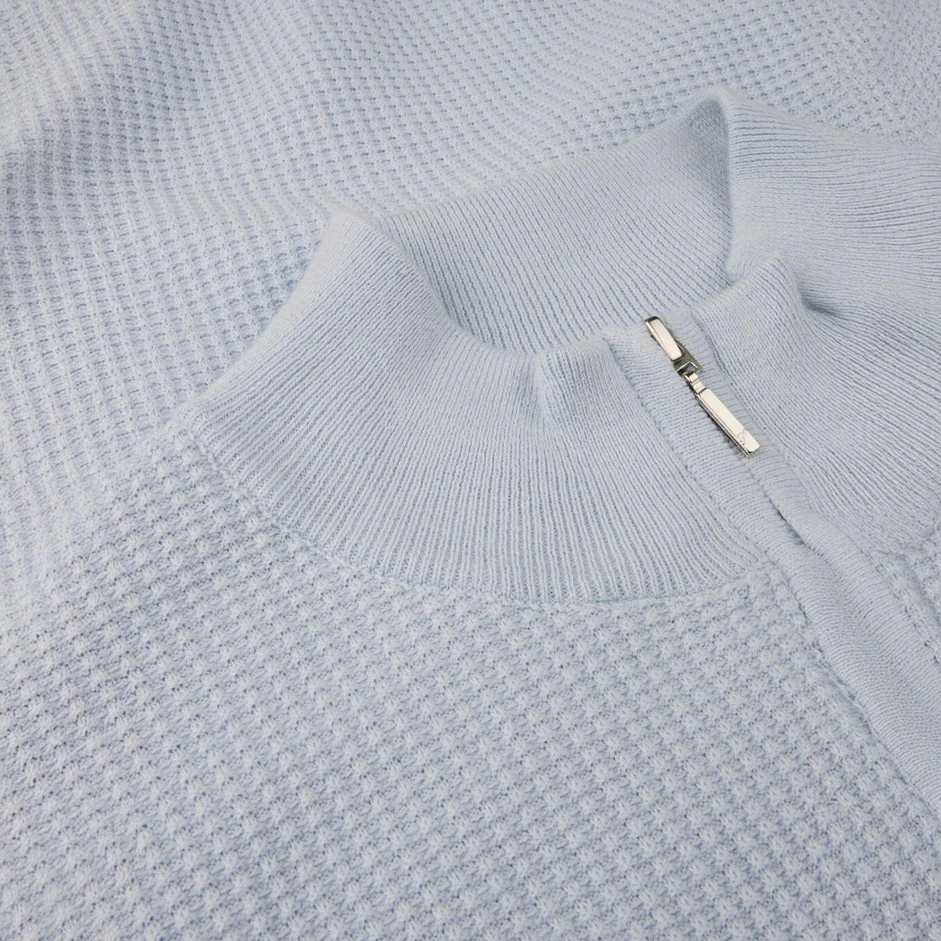 Light Blue Textured Cotton Half Zip Sweater - Stenströms - Image 3