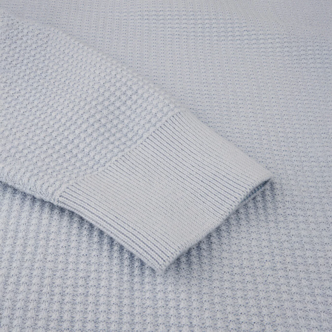 Light Blue Textured Cotton Half Zip Sweater - Stenströms - Image 4
