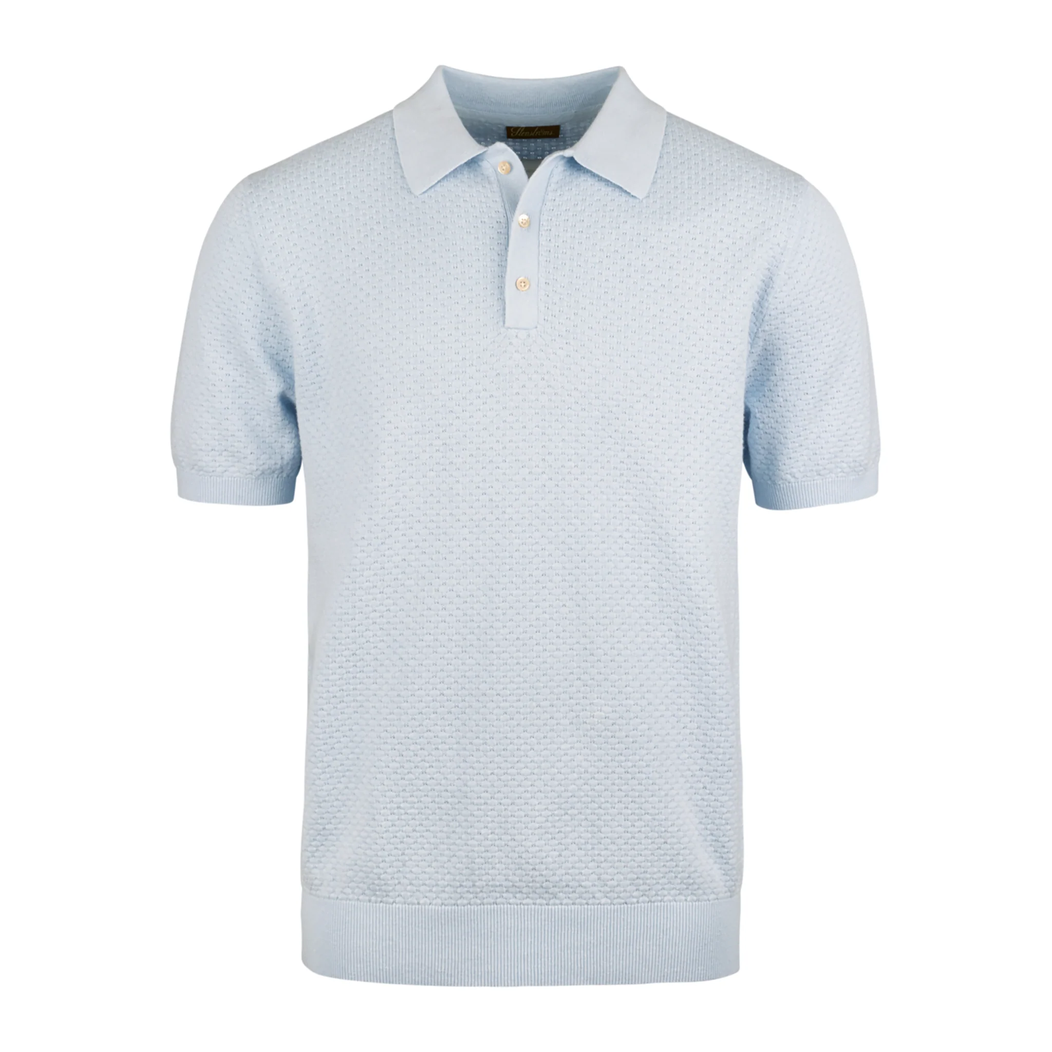 Light Blue Textured Cotton/Linen Polo Shirt - Stenströms