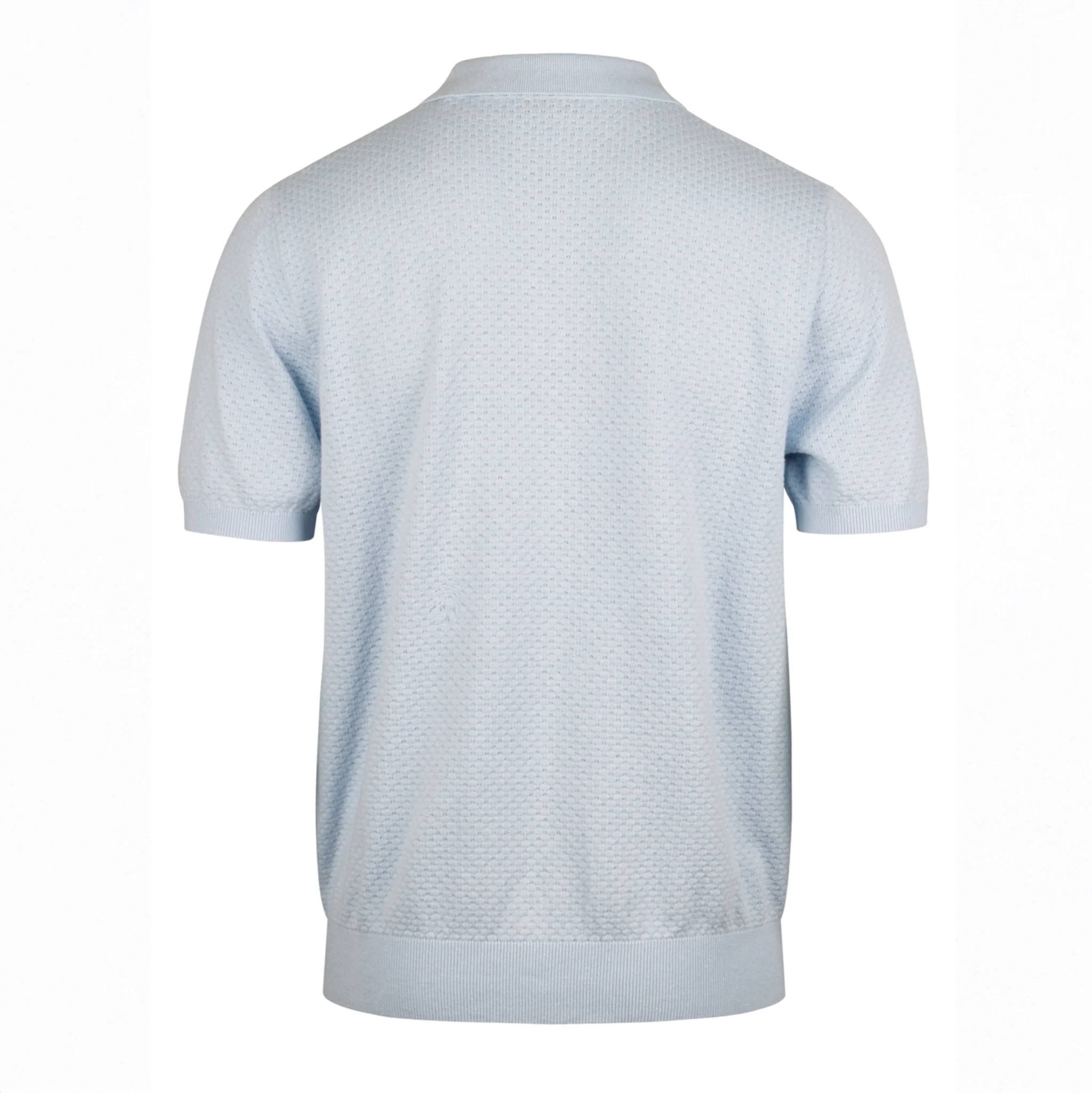 Light Blue Textured Cotton/Linen Polo Shirt - Stenströms - Image 2
