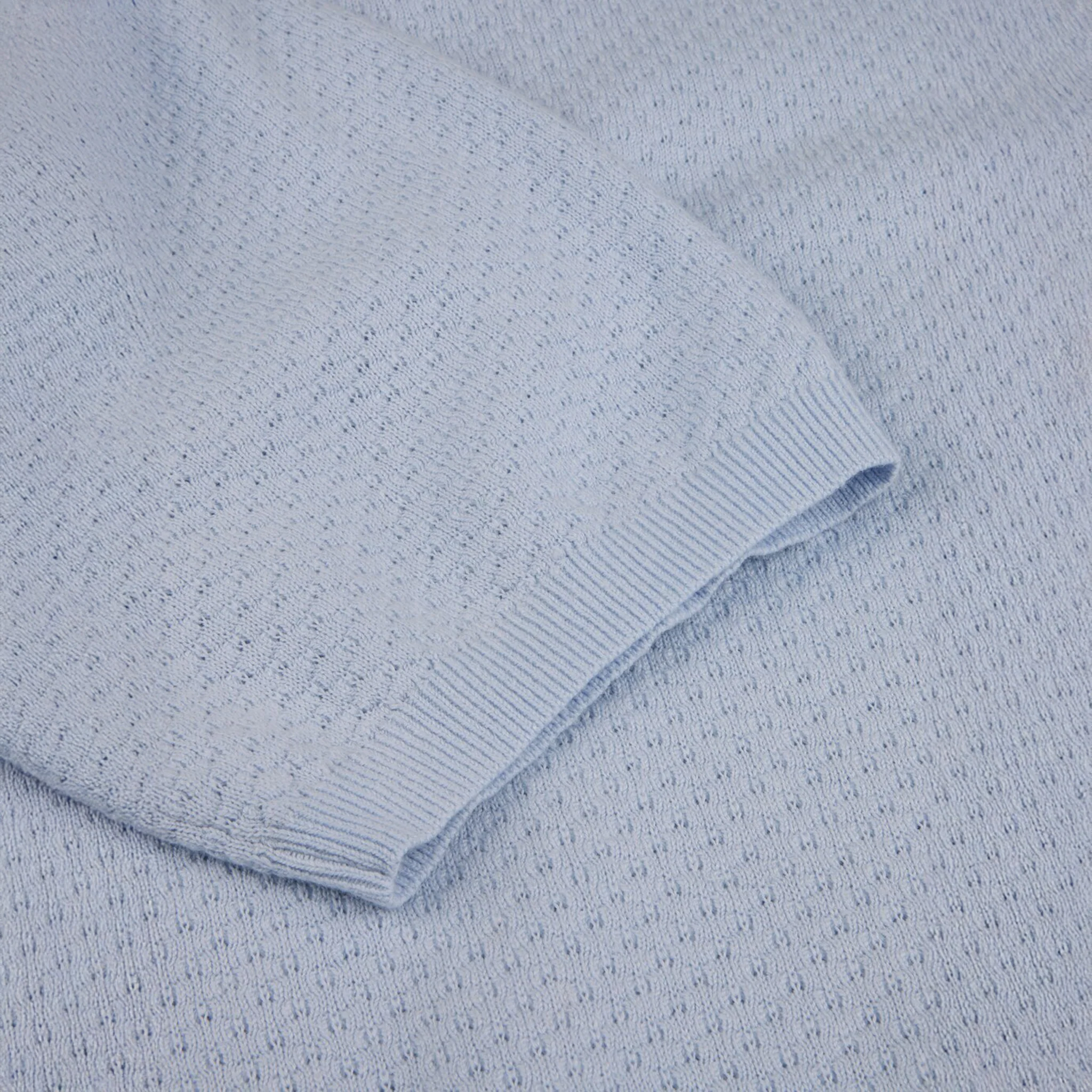 Light Blue Textured Cotton/Linen Polo Shirt - Stenströms - Image 4