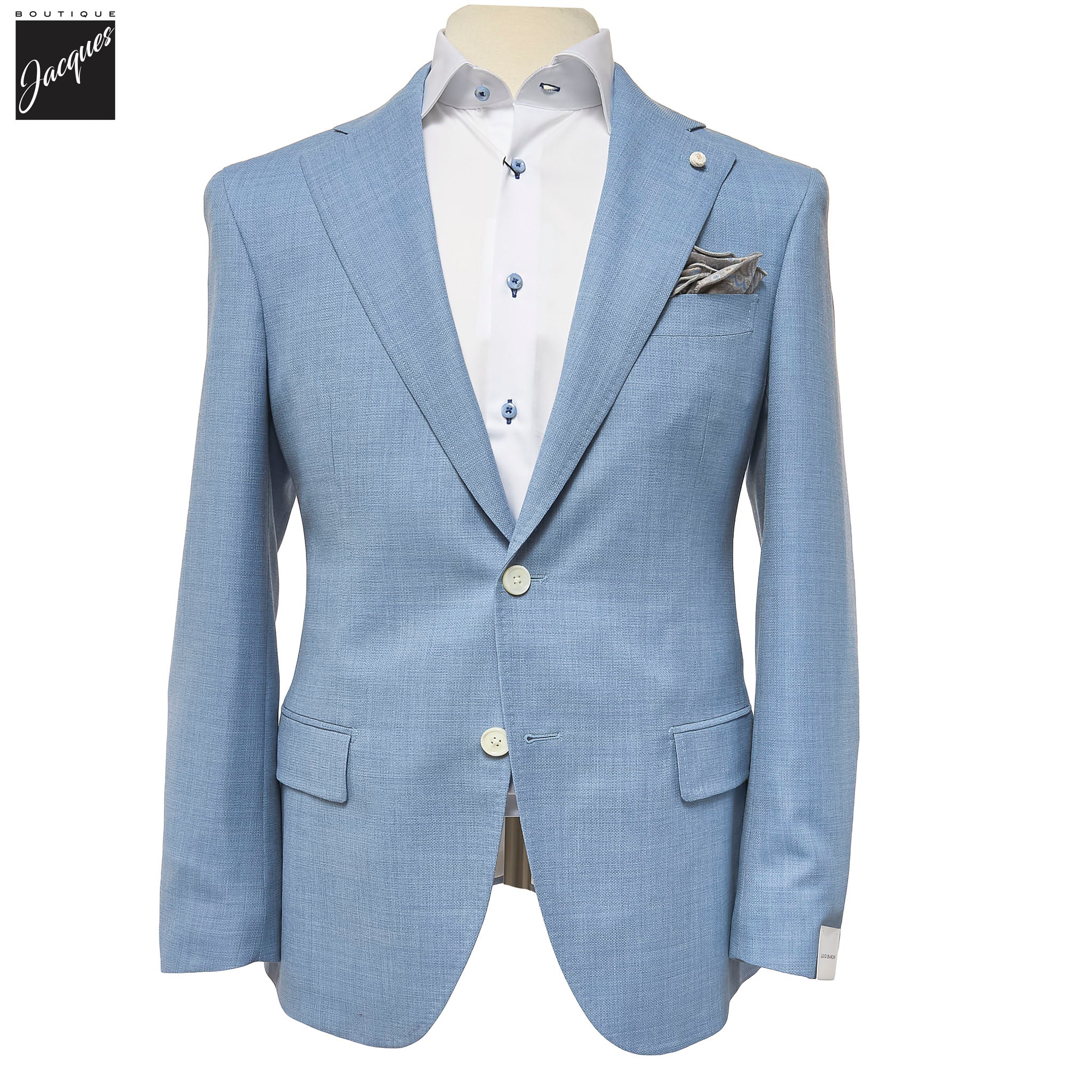 Light Blue Textured Hopsack Wool Dream Fit Sport Jacket - Luigi Bianchi
