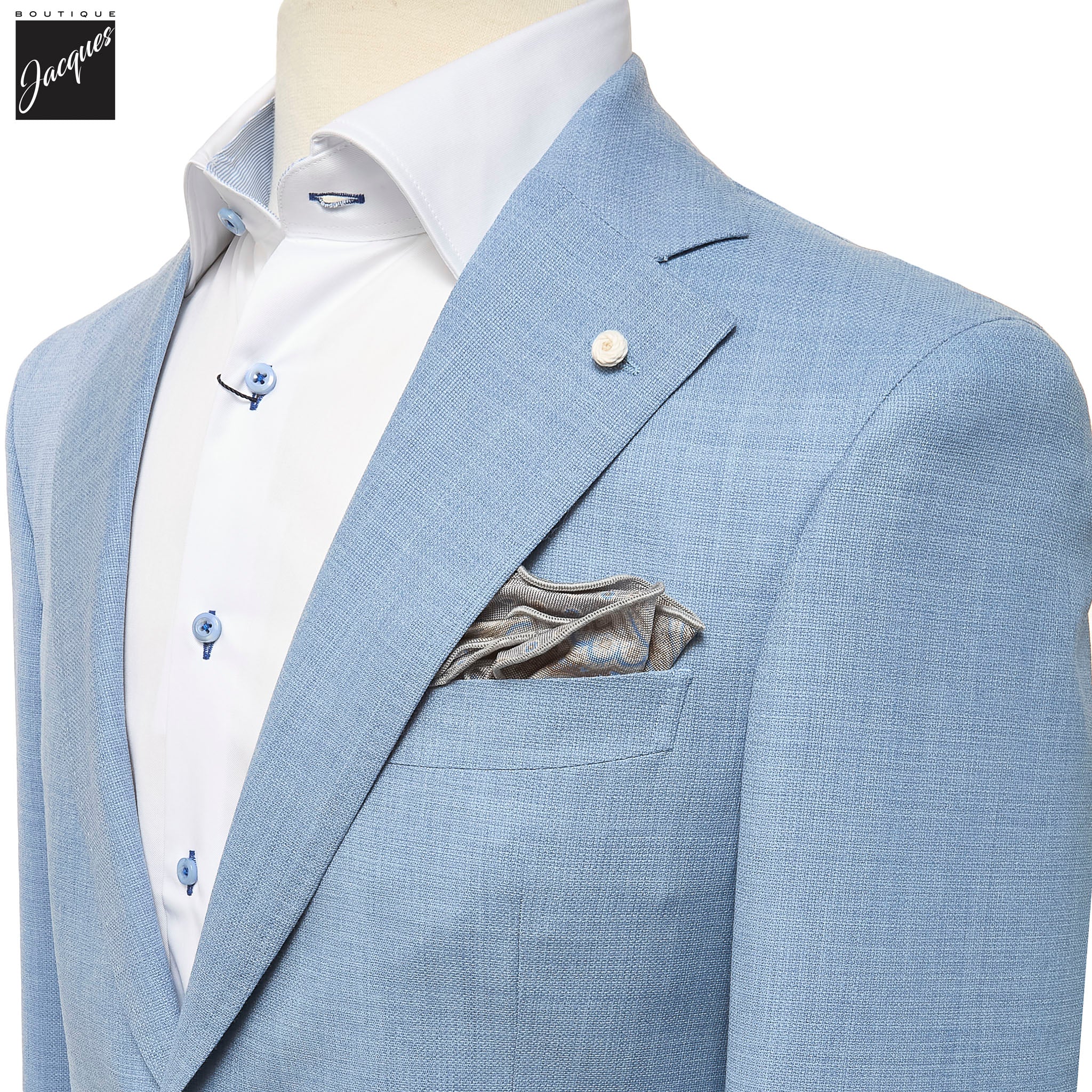 Light Blue Textured Hopsack Wool Dream Fit Sport Jacket - Luigi Bianchi - Image 2