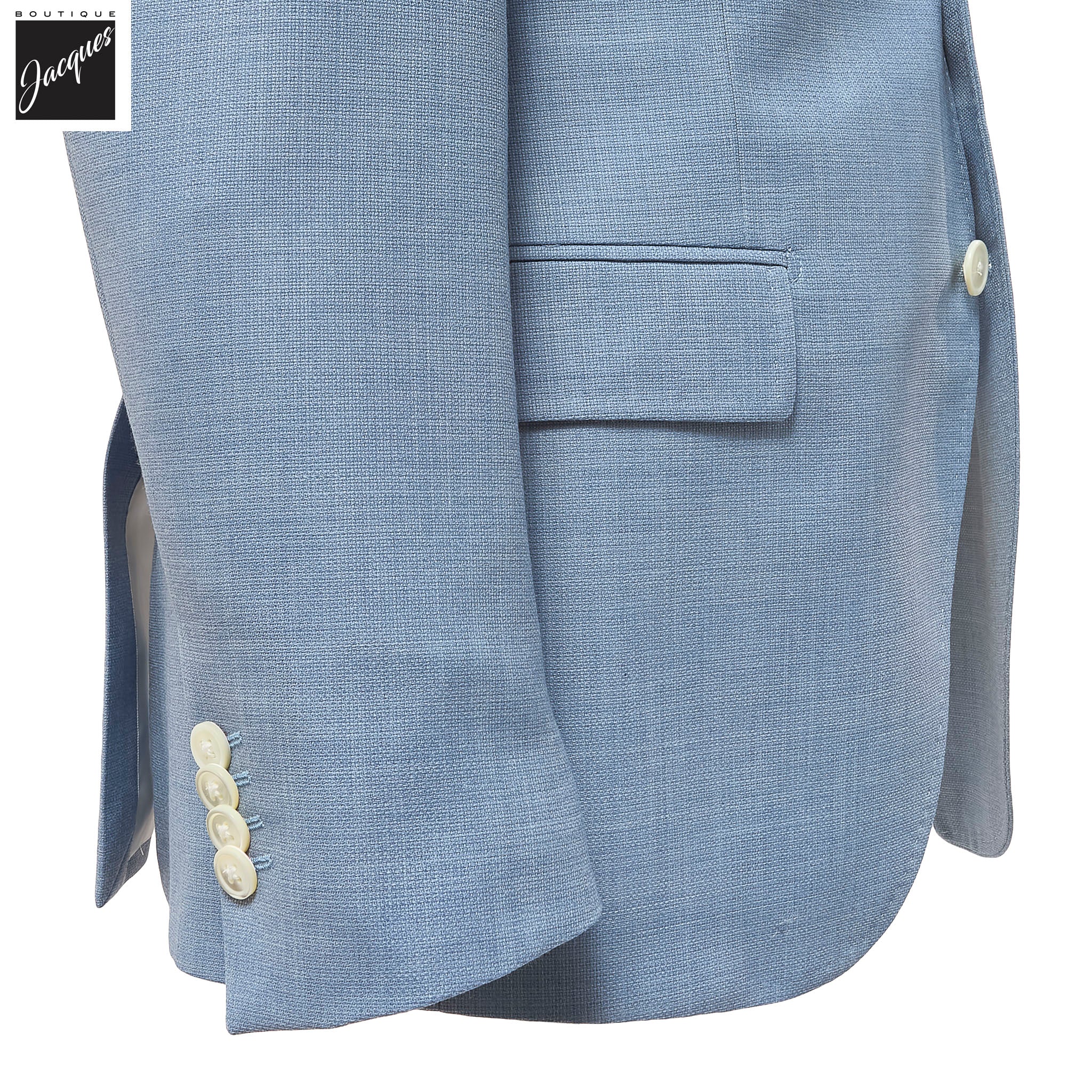 Light Blue Textured Hopsack Wool Dream Fit Sport Jacket - Luigi Bianchi - Image 3