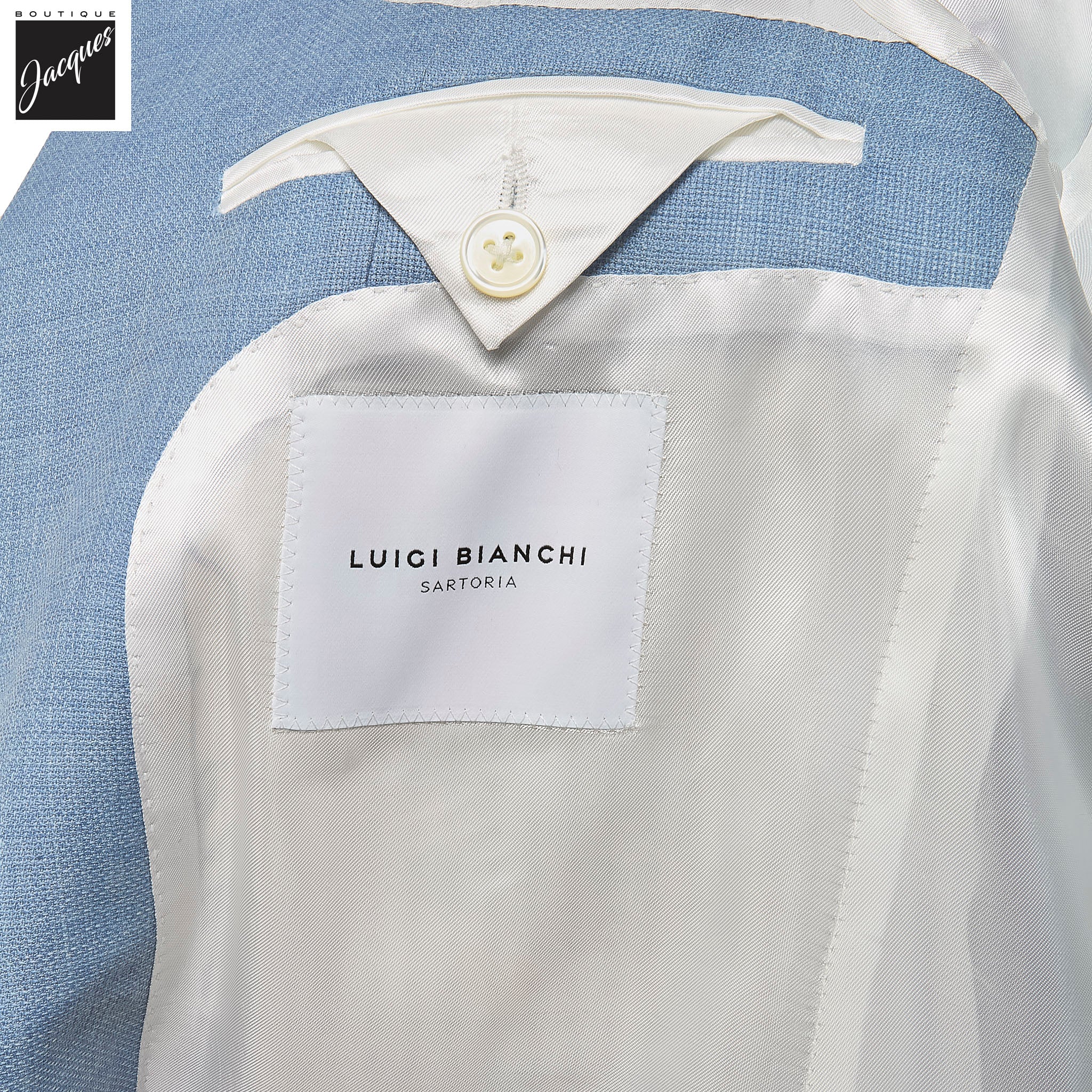Light Blue Textured Hopsack Wool Dream Fit Sport Jacket - Luigi Bianchi - Image 4