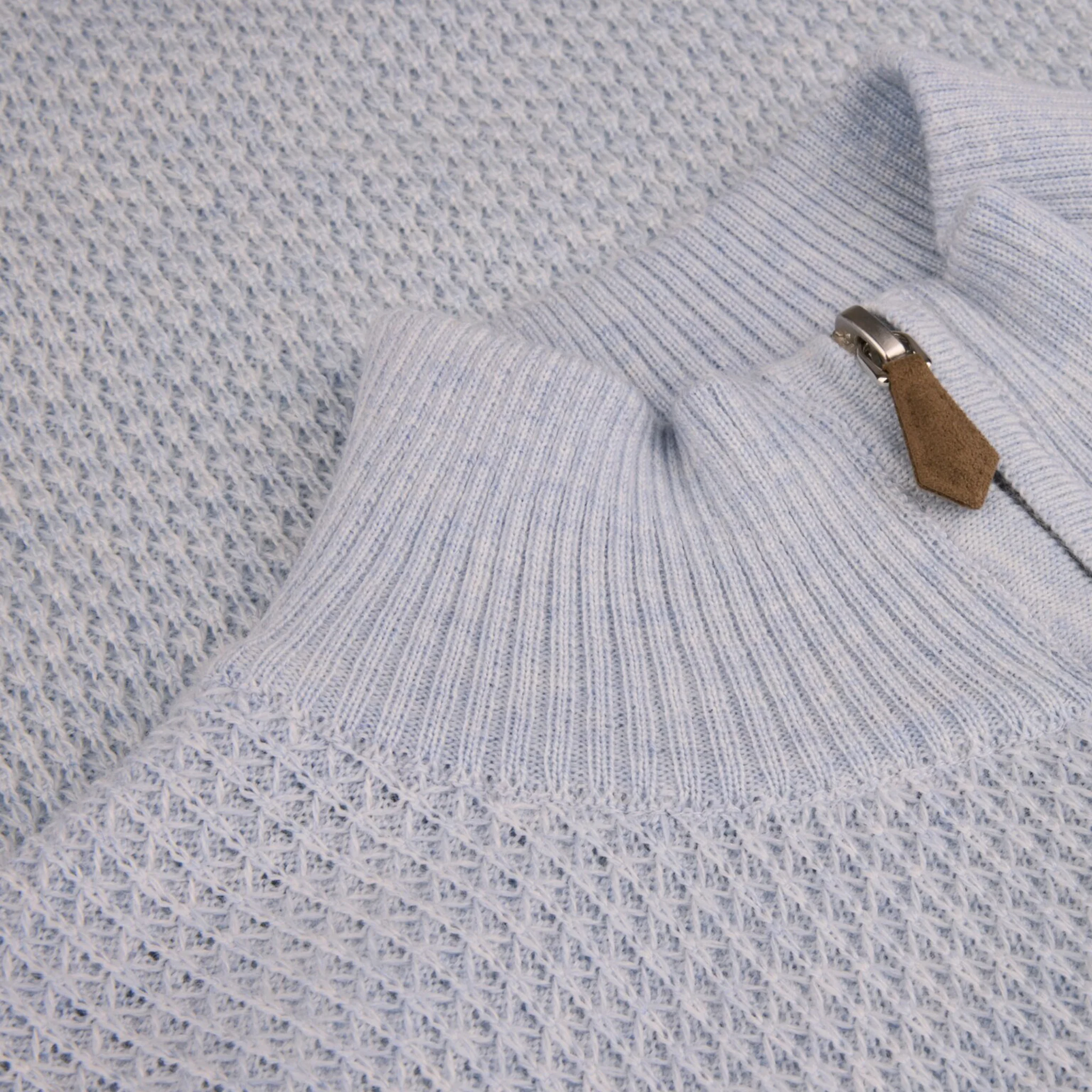 Light Blue Textured Merino Wool Half Zip Sweater - Stenströms - Image 3