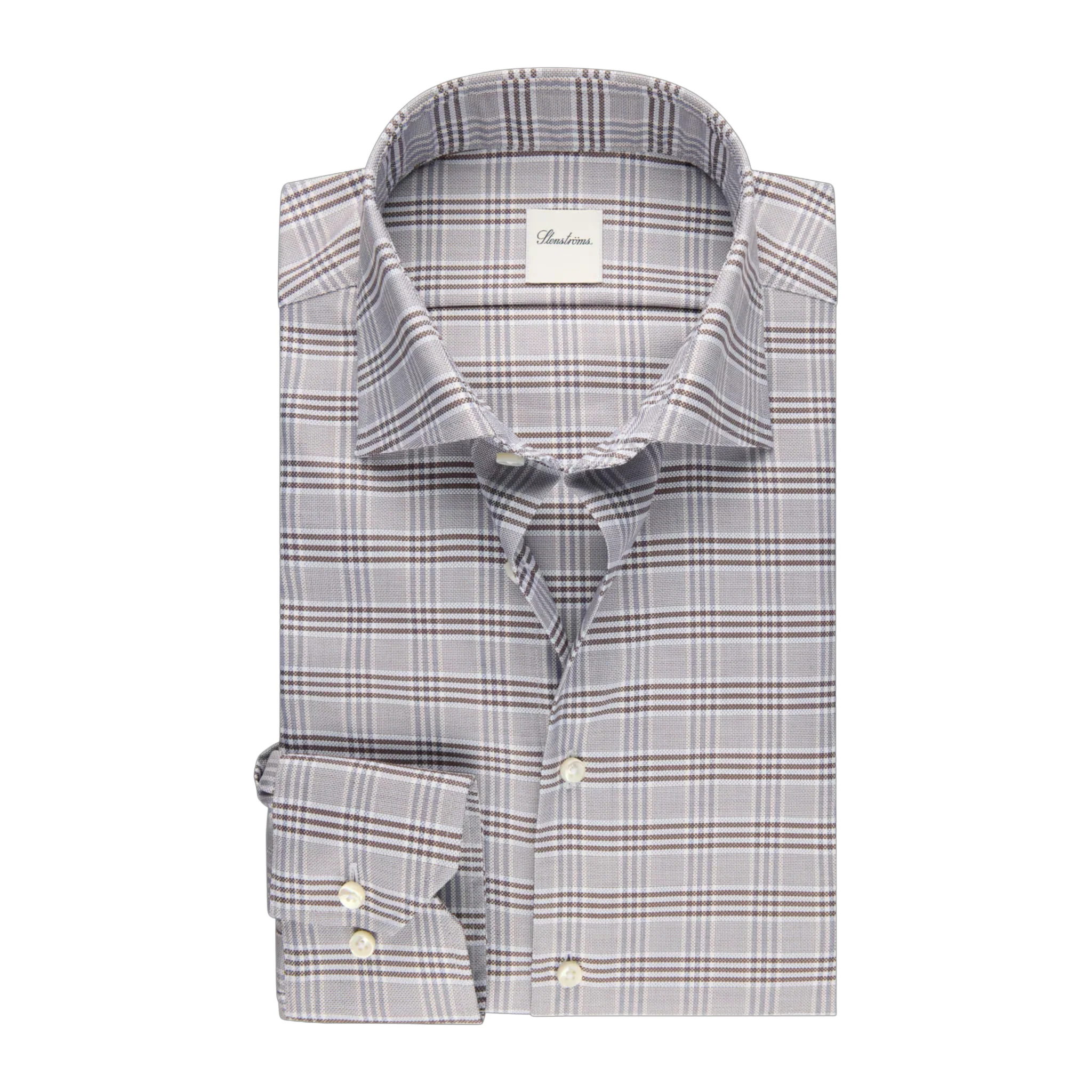 Light Brown Check Twill Slimline Shirt - Stenströms