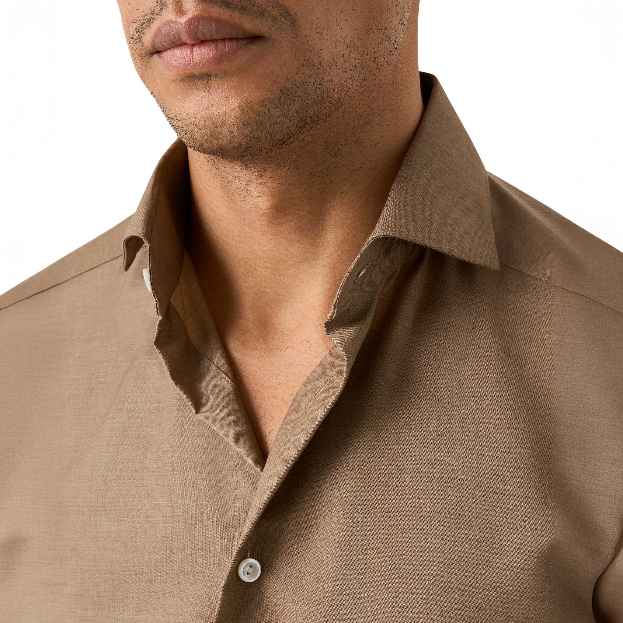 Light Brown Solid Merino Cashmere Contemporary Fit Shirt - ETON - Image 5