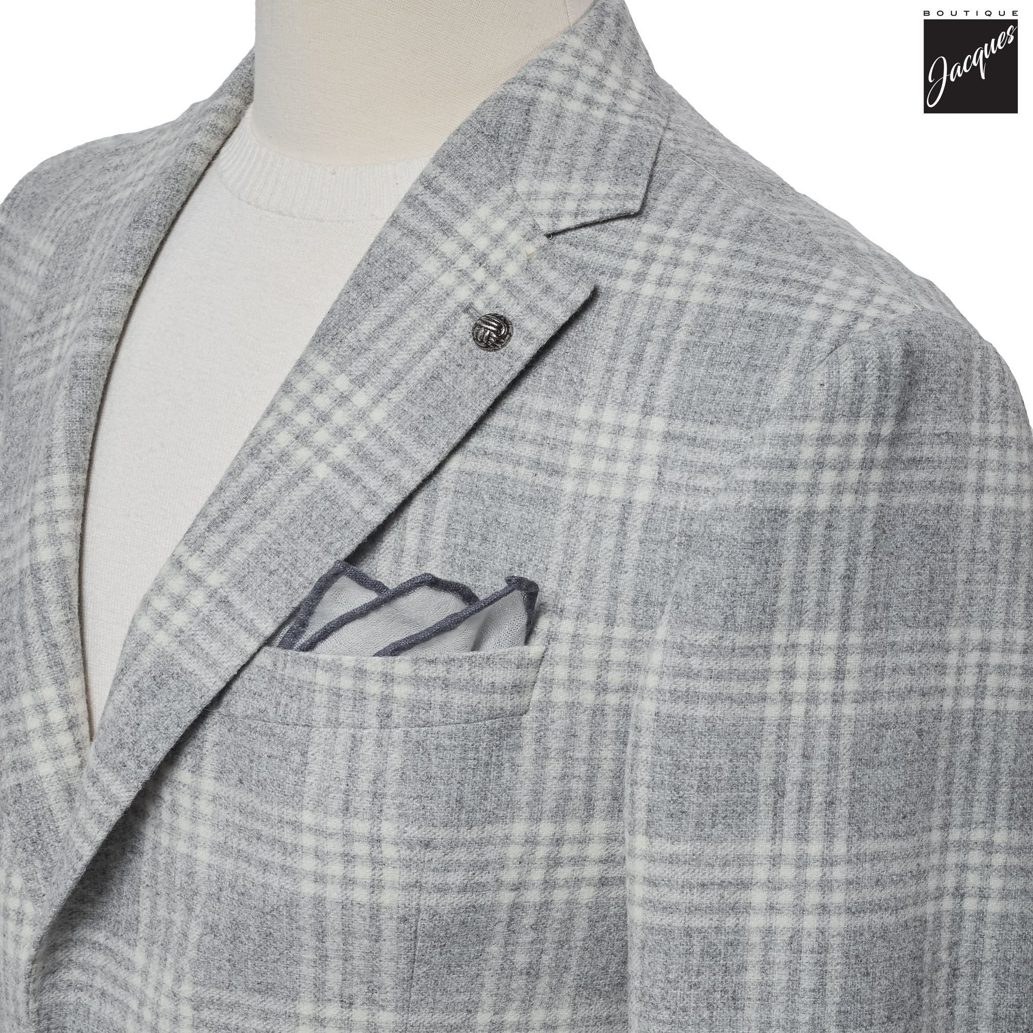 Light Gray Check McAllen Contemporary Fit Alpaca/Wool Sport Jacket - Jack Victor - Image 2