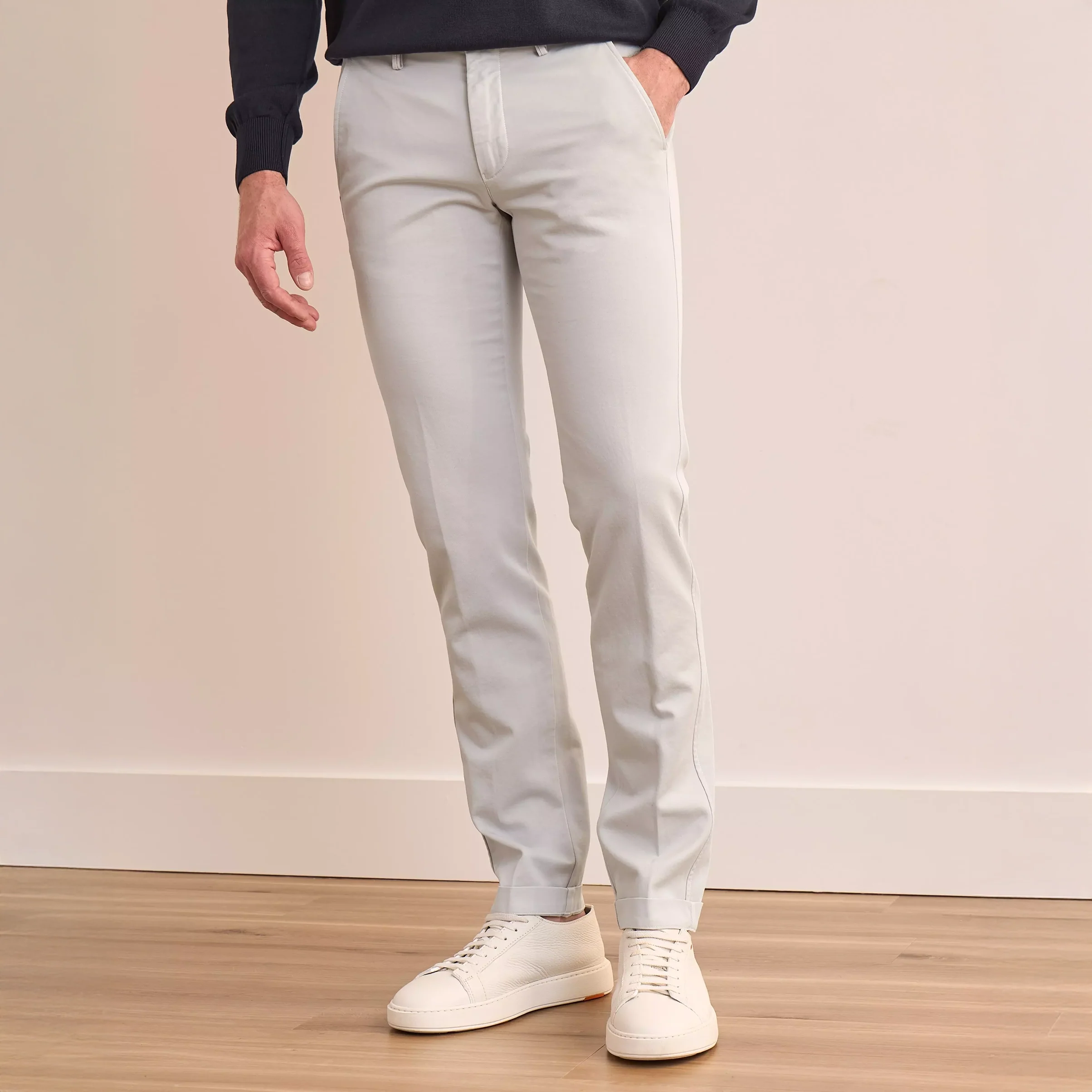 Light Gray Chino Gaberdine Stretch Slim Fit Pants - Mason's - Image 8