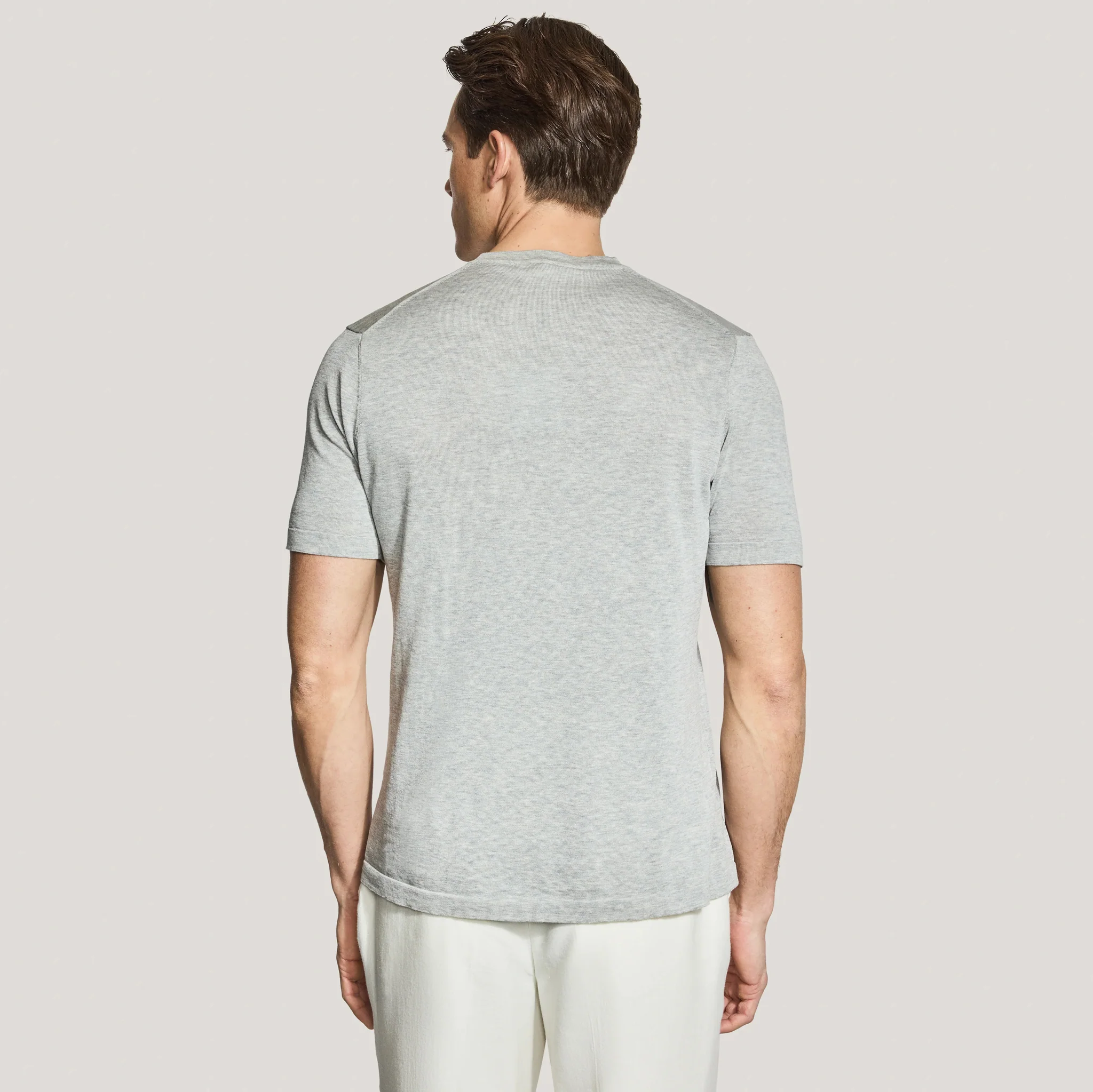 Light Gray Cotton Silk Knit Short Sleeve Wellington Crewneck - Jack Victor - Image 3