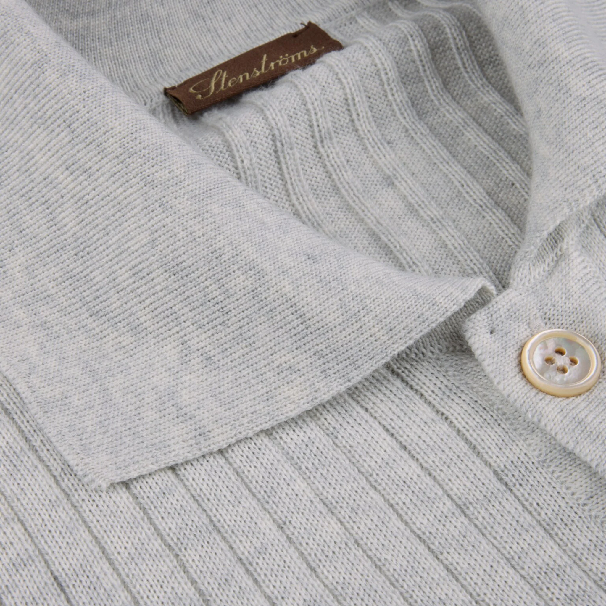Light Gray Fine Merino Wool Polo-Collar Cardigan - Stenströms - Image 3