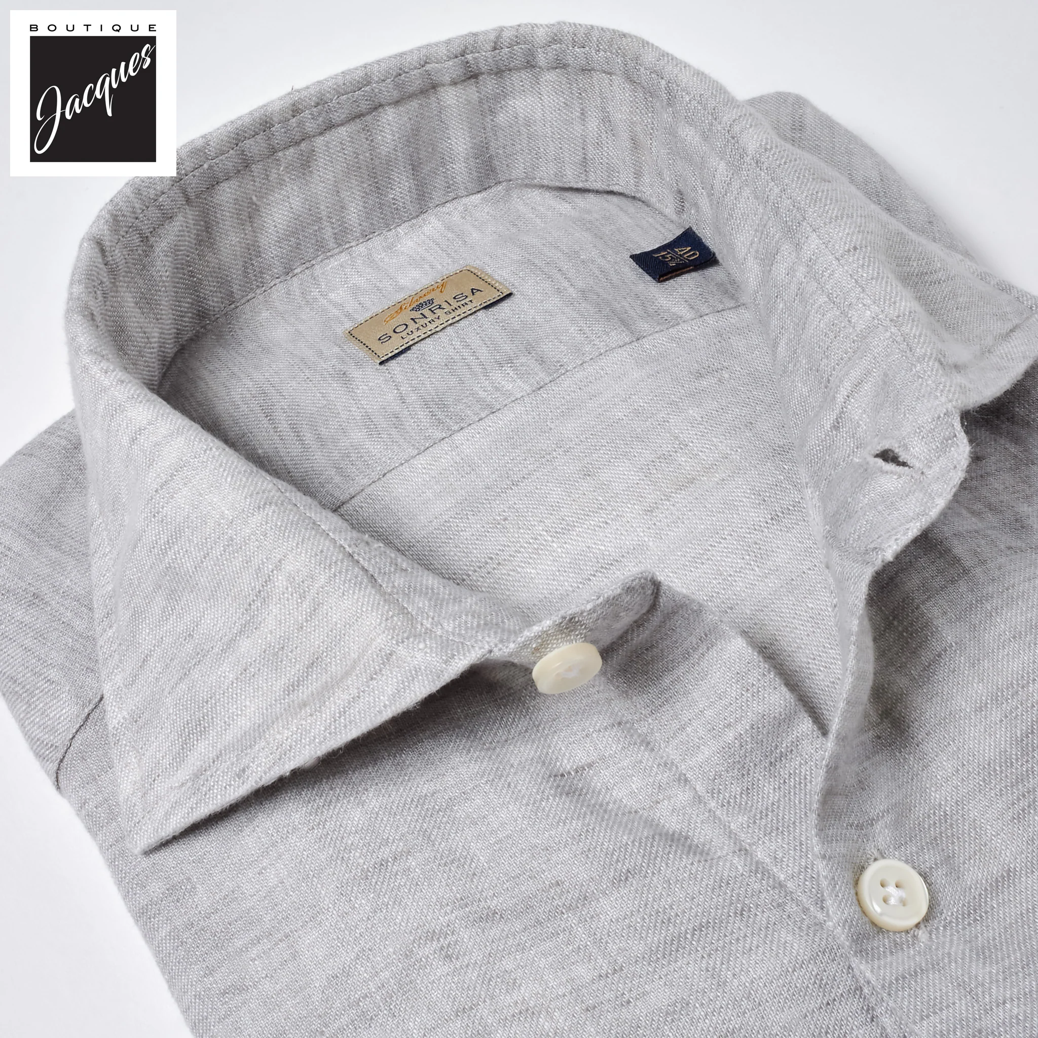 Light Gray Garment-Dyed Linen Modern Fit Casual Shirt - SONRISA - Image 3