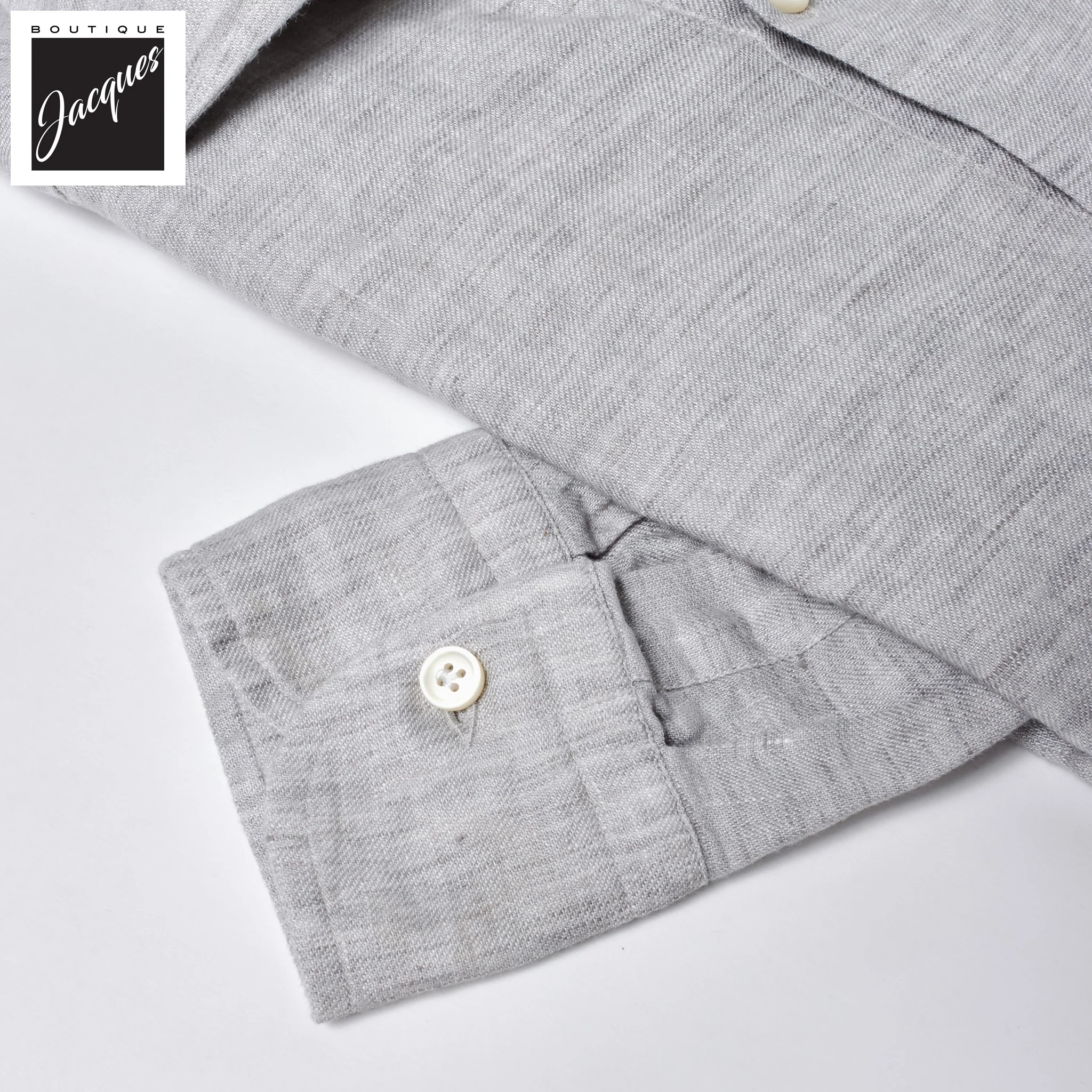 Light Gray Garment-Dyed Linen Modern Fit Casual Shirt - SONRISA - Image 4