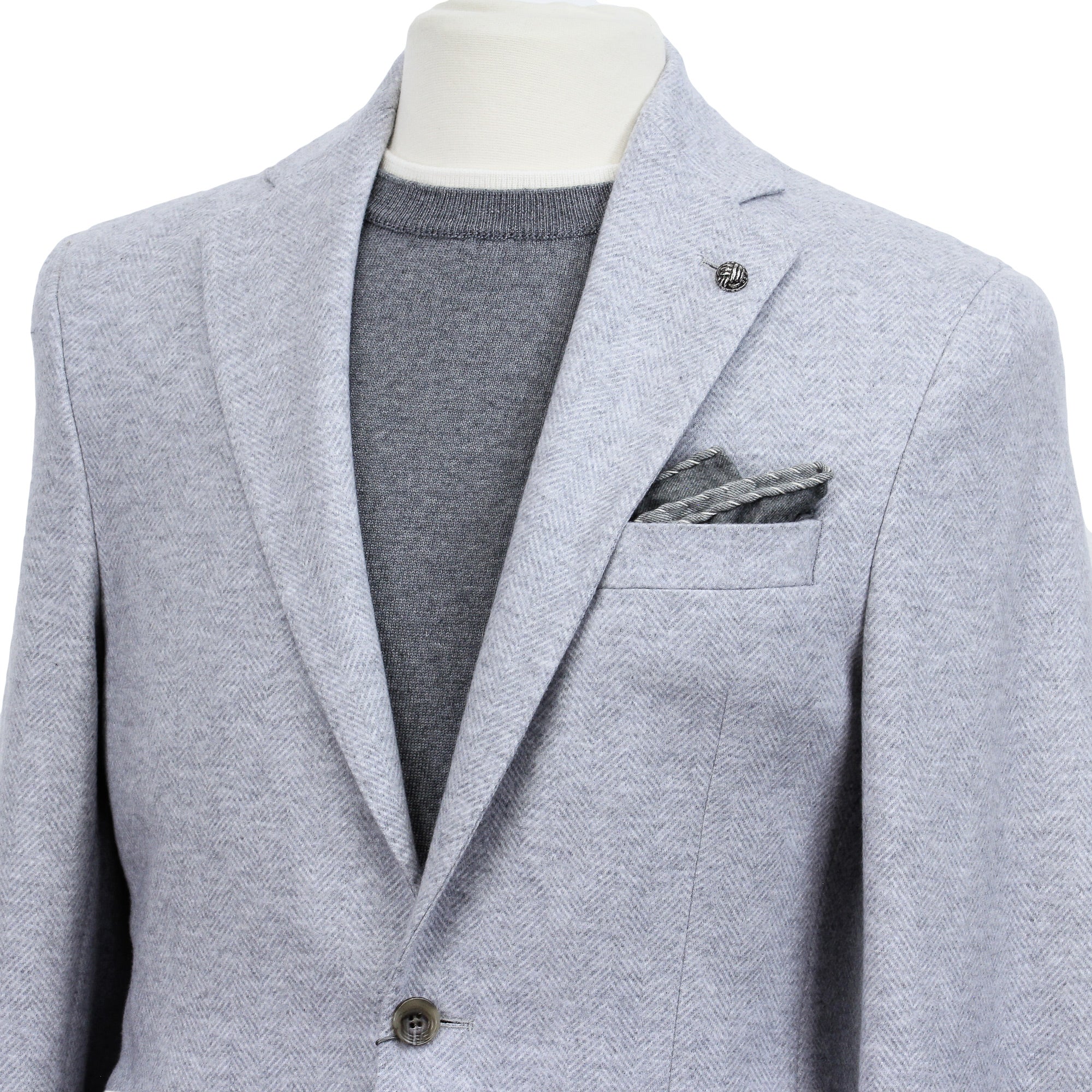 Light Gray Herringbone Wool-Cotton Hampton Contemporary Fit Jacket - Jack Victor - Image 2