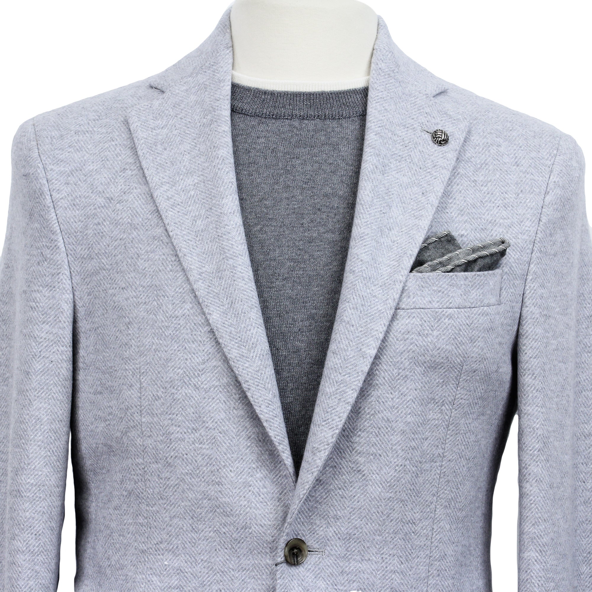 Light Gray Herringbone Wool-Cotton Hampton Contemporary Fit Jacket - Jack Victor - Image 5