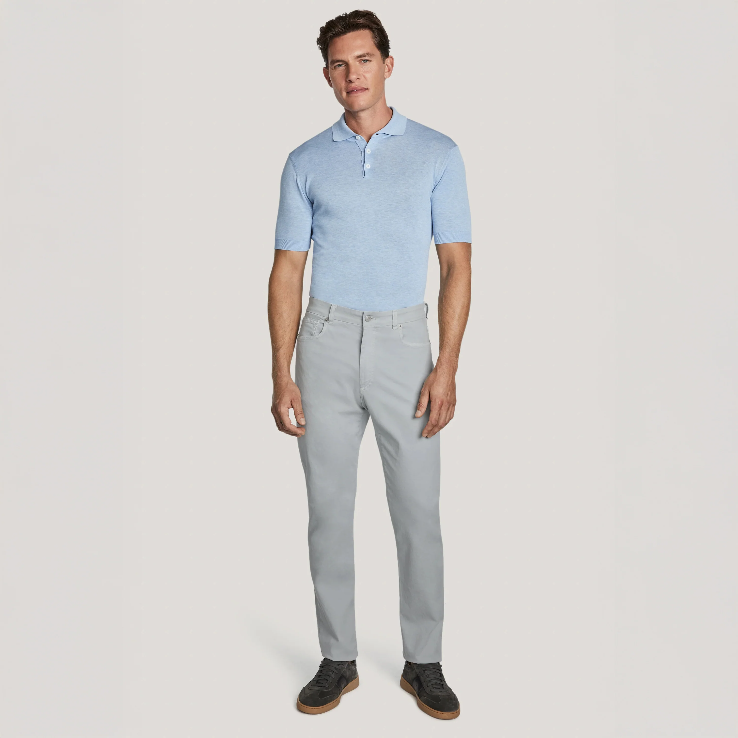 Light Gray Jackie Brushed Cotton Modern Fit Five Pocket Pants - Jack Victor