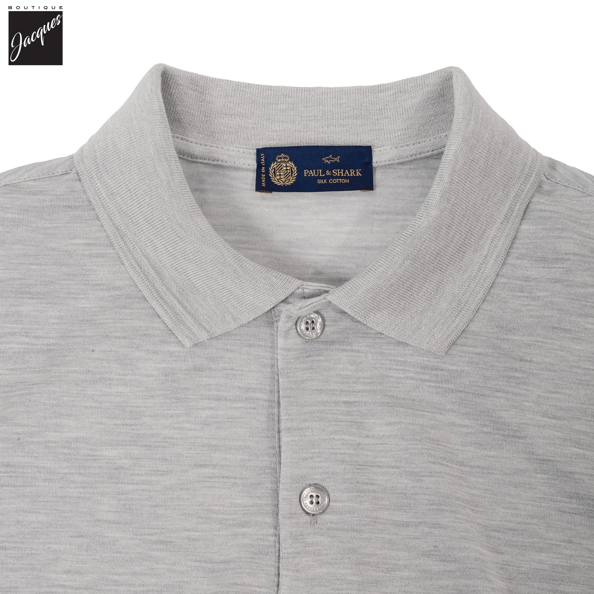 Light Gray Silk-Cotton Polo Shirt - Paul & Shark - Image 2