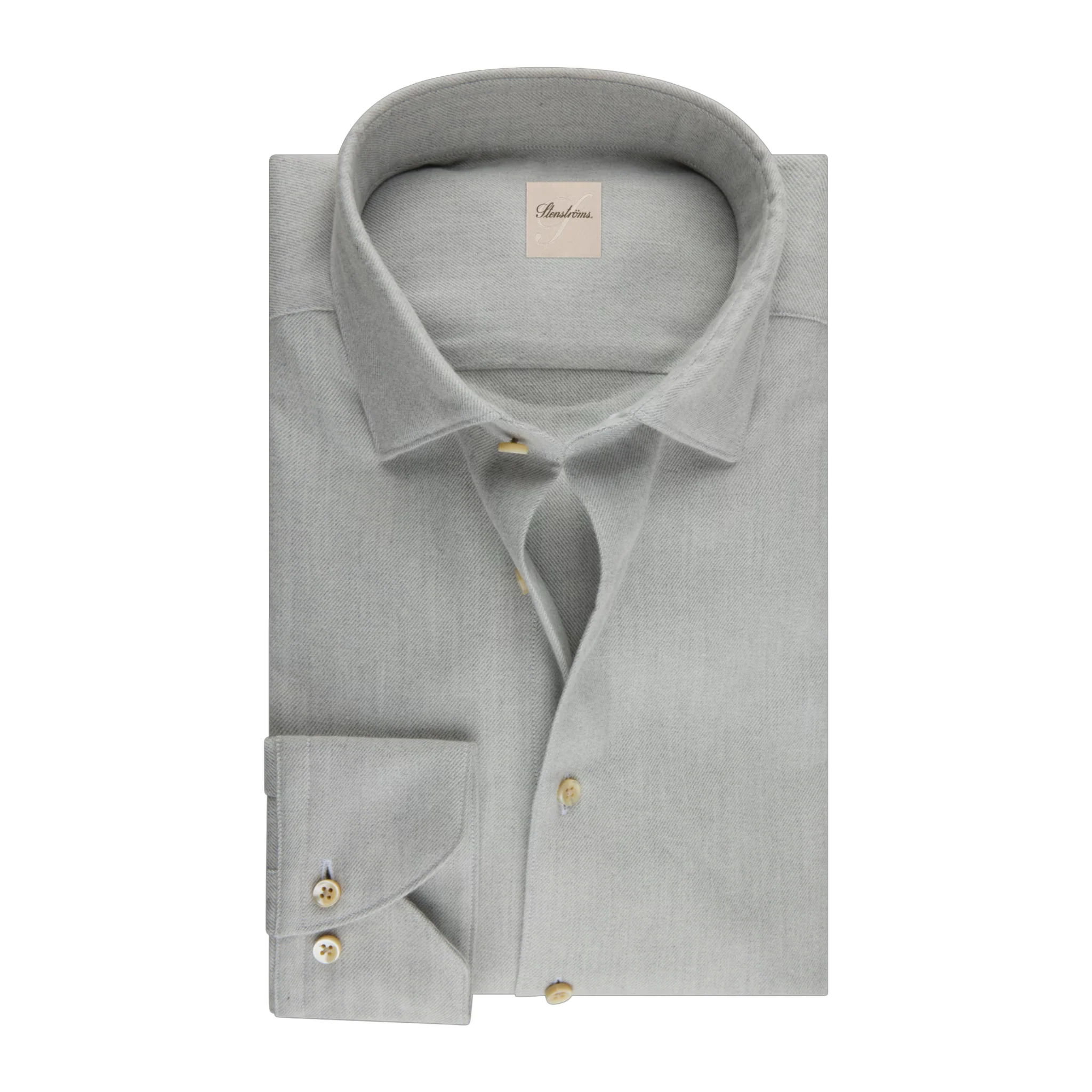 Light Gray Solid Cotton Flannel Regular Fit Shirt - Stenströms