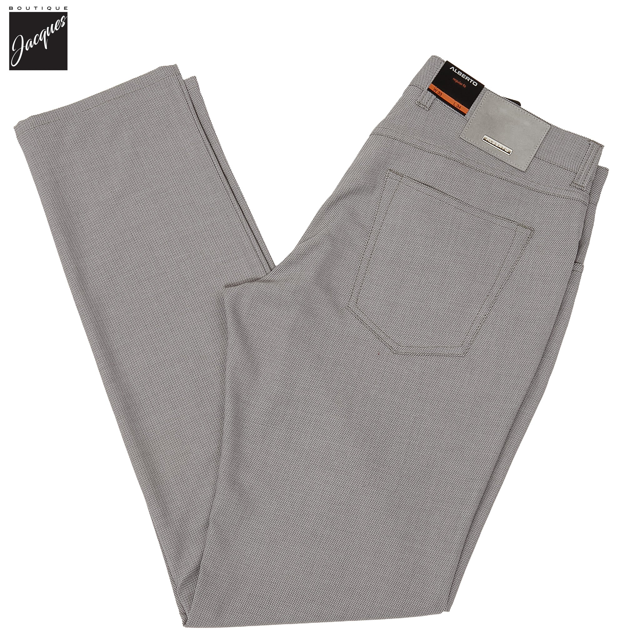Light Gray Two-Tone Ceramica Pipe Regular Fit Five Pocket Pants - ALBERTO