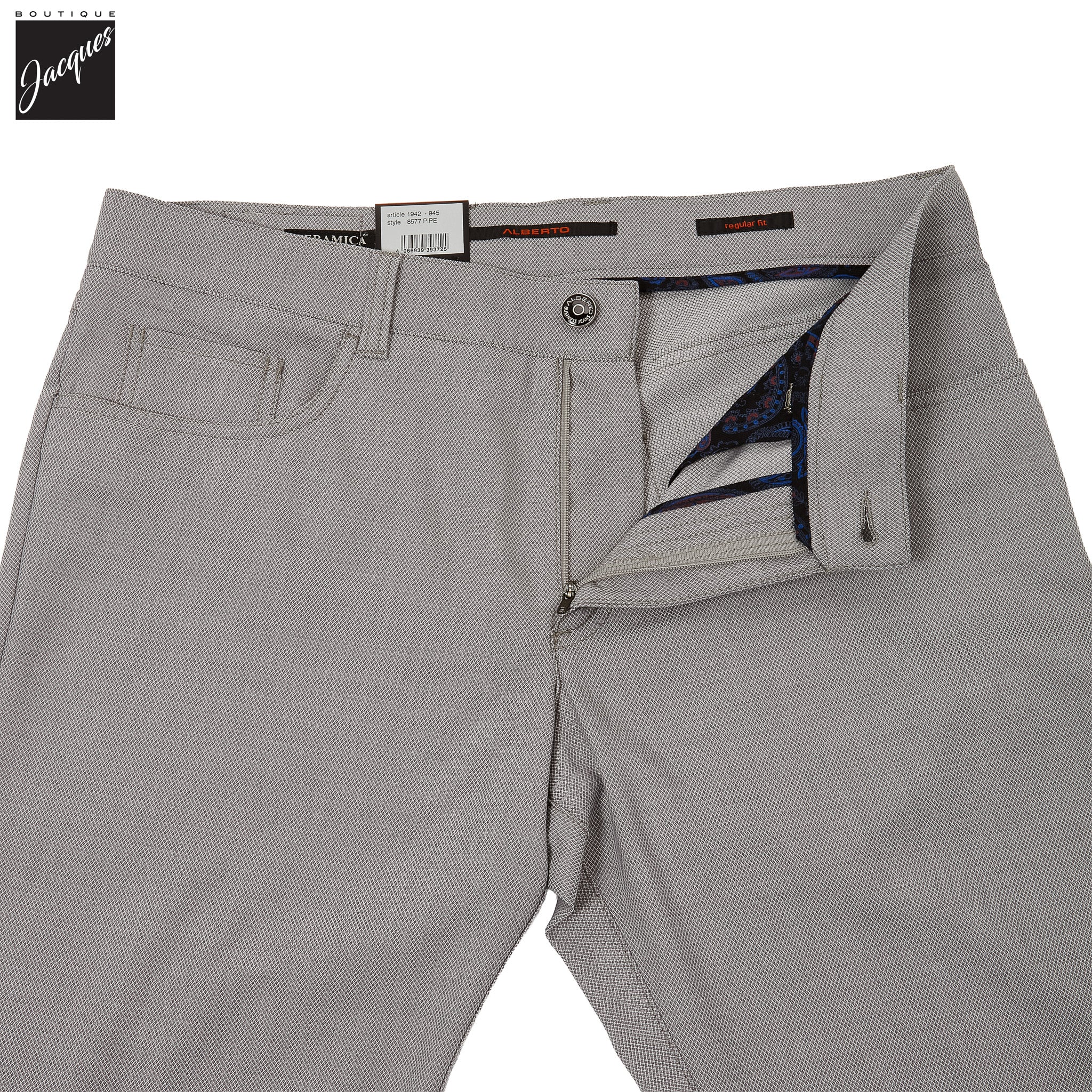Light Gray Two-Tone Ceramica Pipe Regular Fit Five Pocket Pants - ALBERTO - Image 2