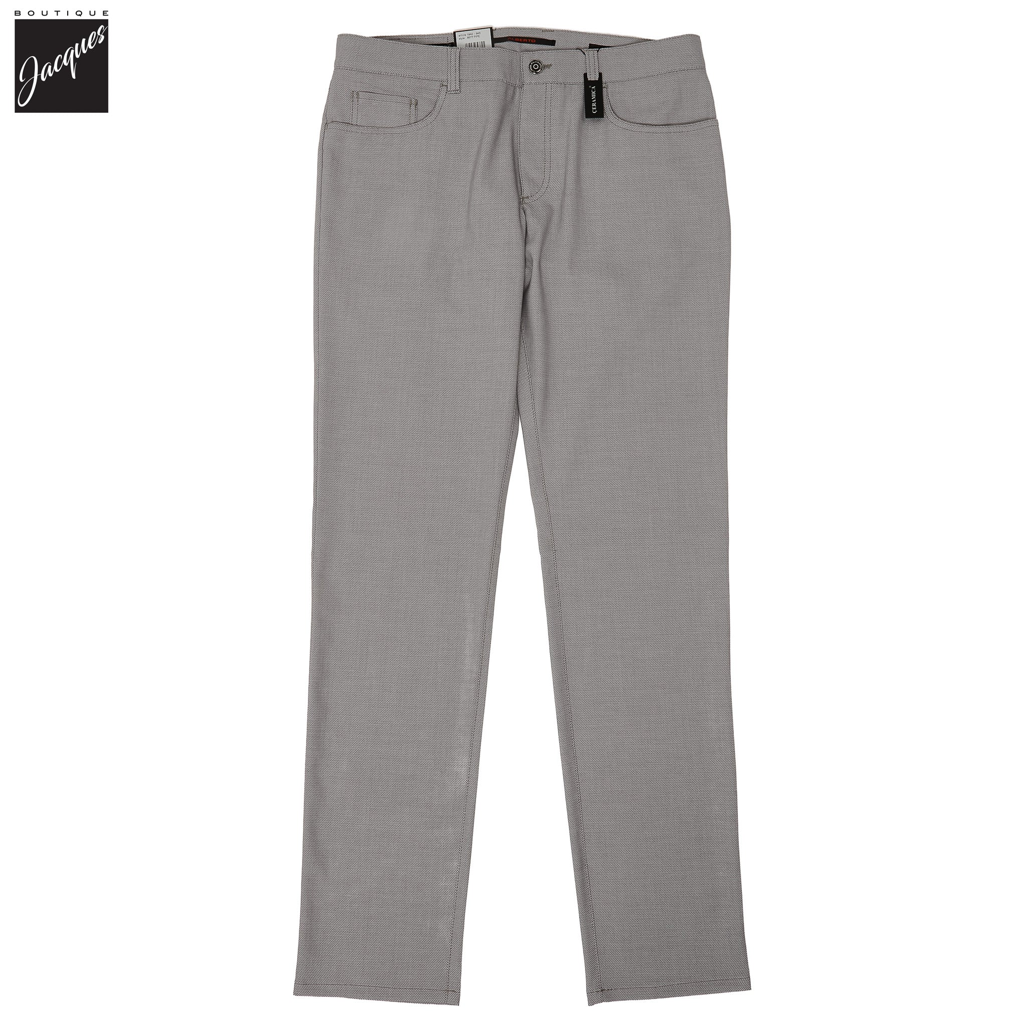 Light Gray Two-Tone Ceramica Pipe Regular Fit Five Pocket Pants - ALBERTO - Image 3