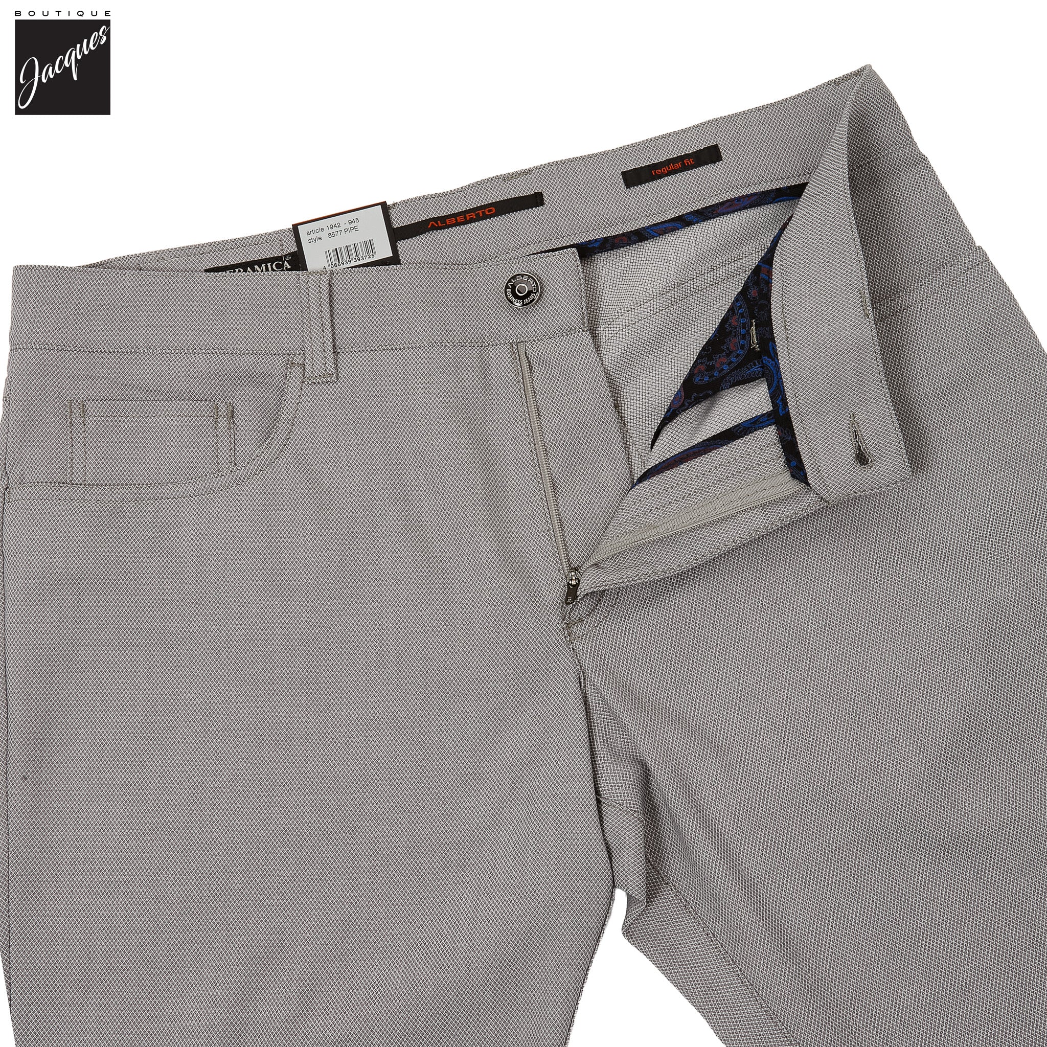 Light Gray Two-Tone Ceramica Pipe Regular Fit Five Pocket Pants - ALBERTO - Image 4